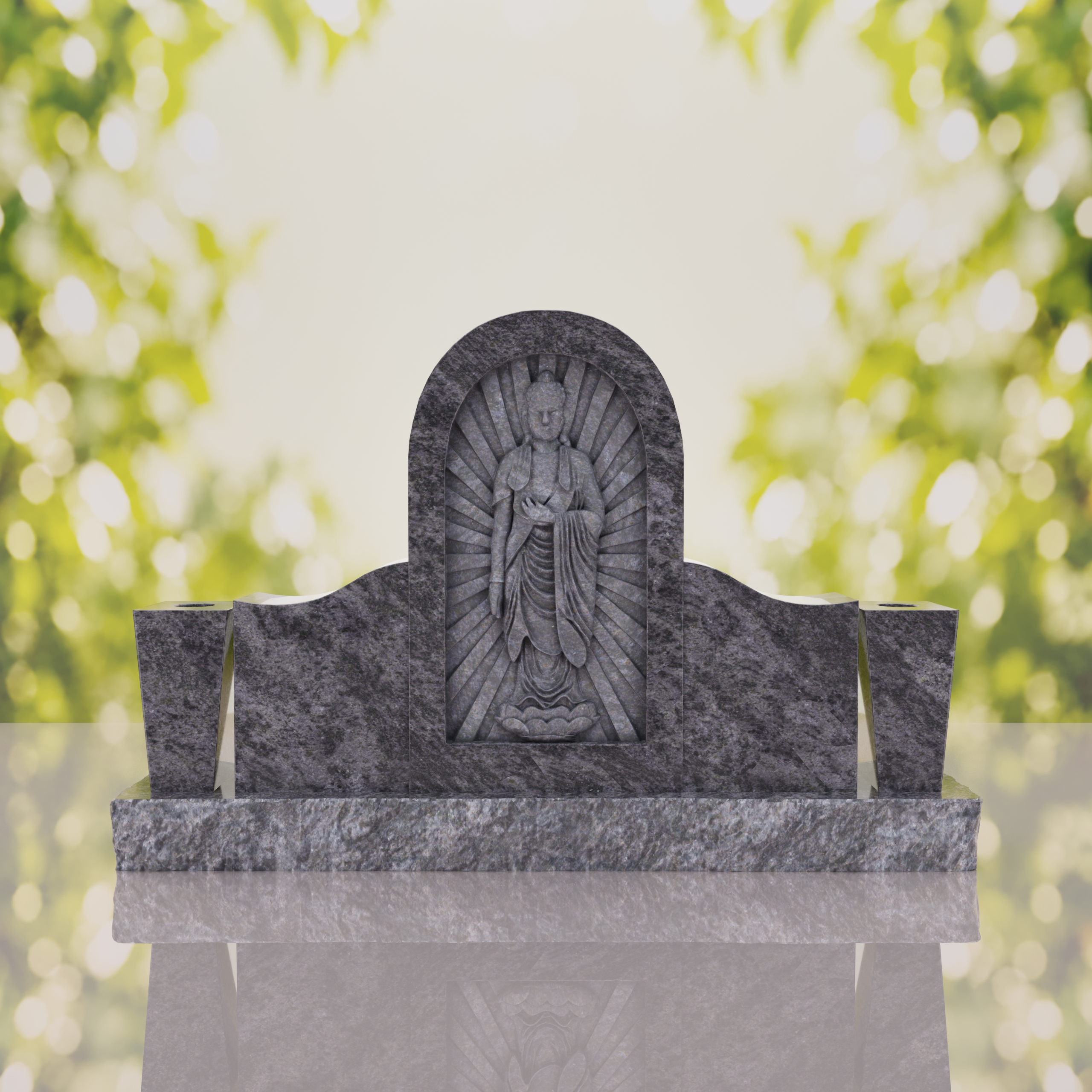 Asian Companion Granite Headstone with Guanyin Relief thumbnail 12