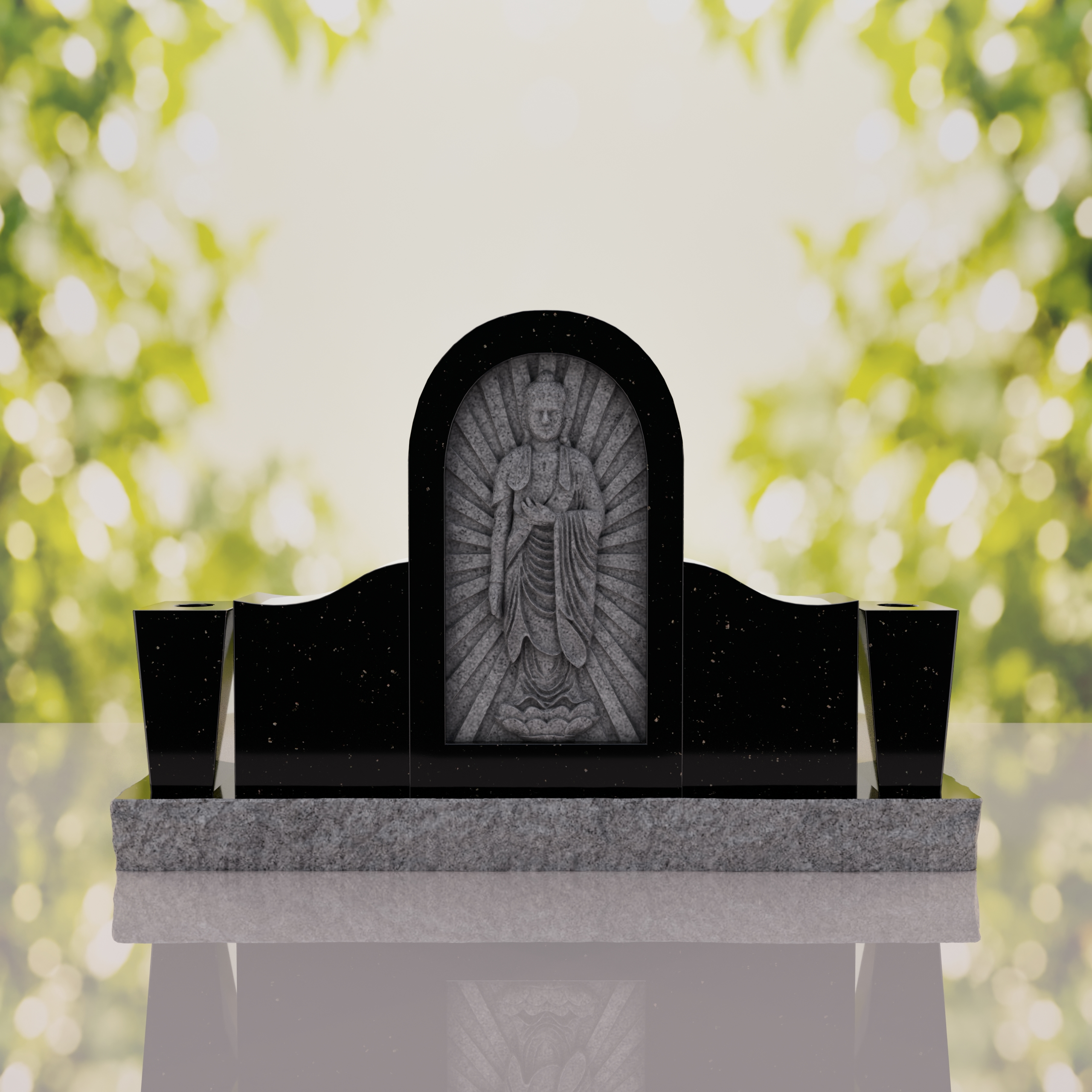 Asian Companion Granite Headstone with Guanyin Relief thumbnail 15