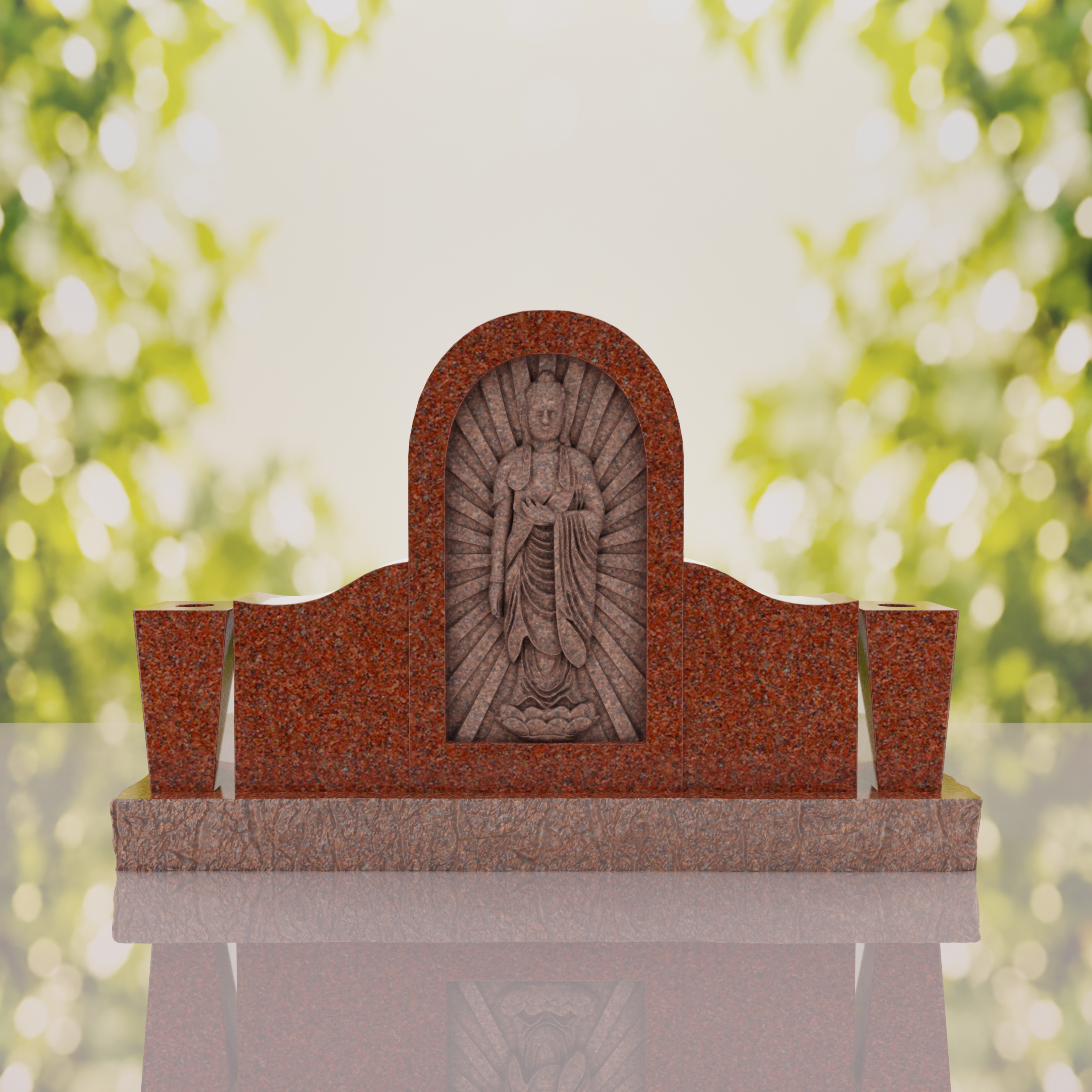 Asian Companion Granite Headstone with Guanyin Relief thumbnail 3