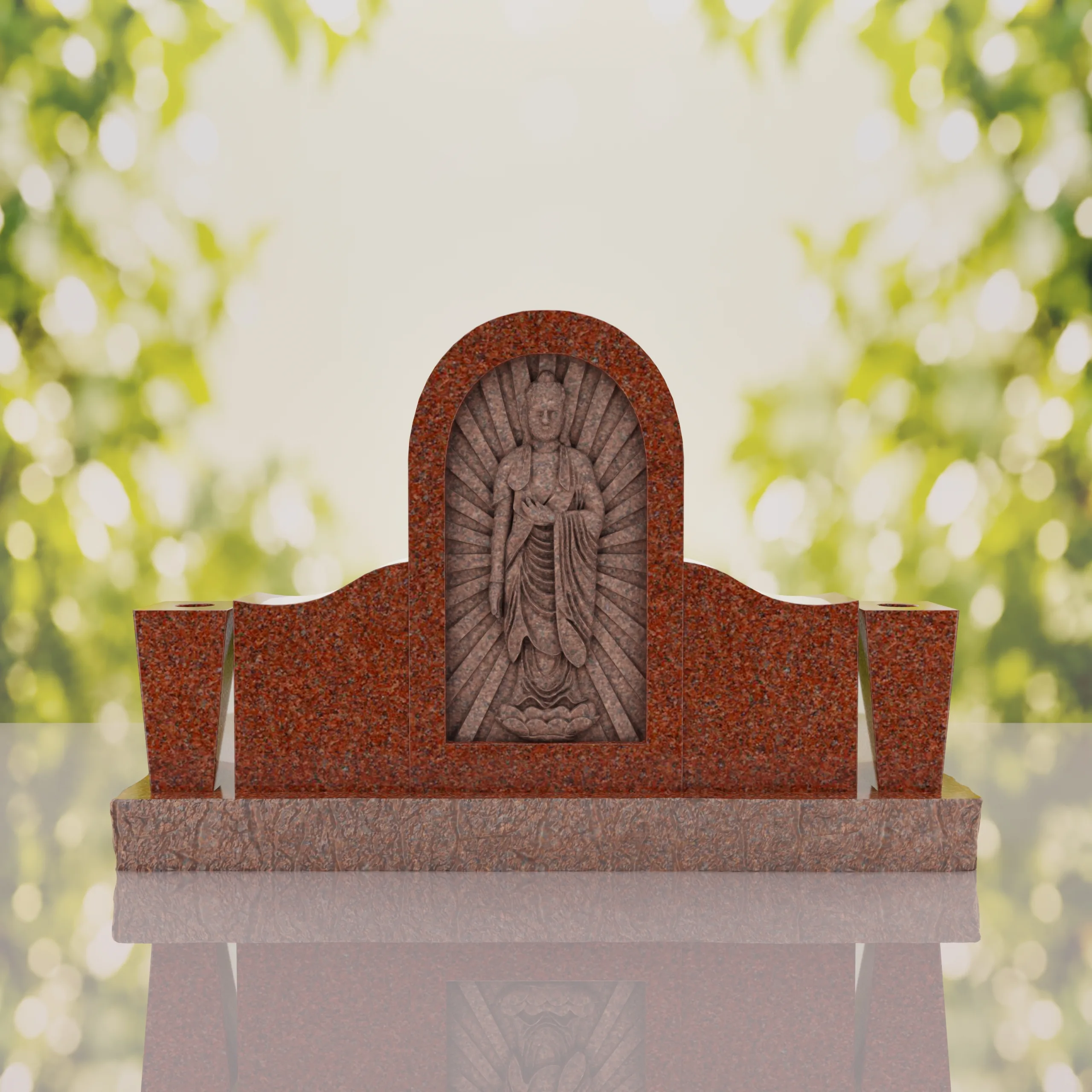Asian Companion Granite Headstone with Guanyin Relief thumbnail 3