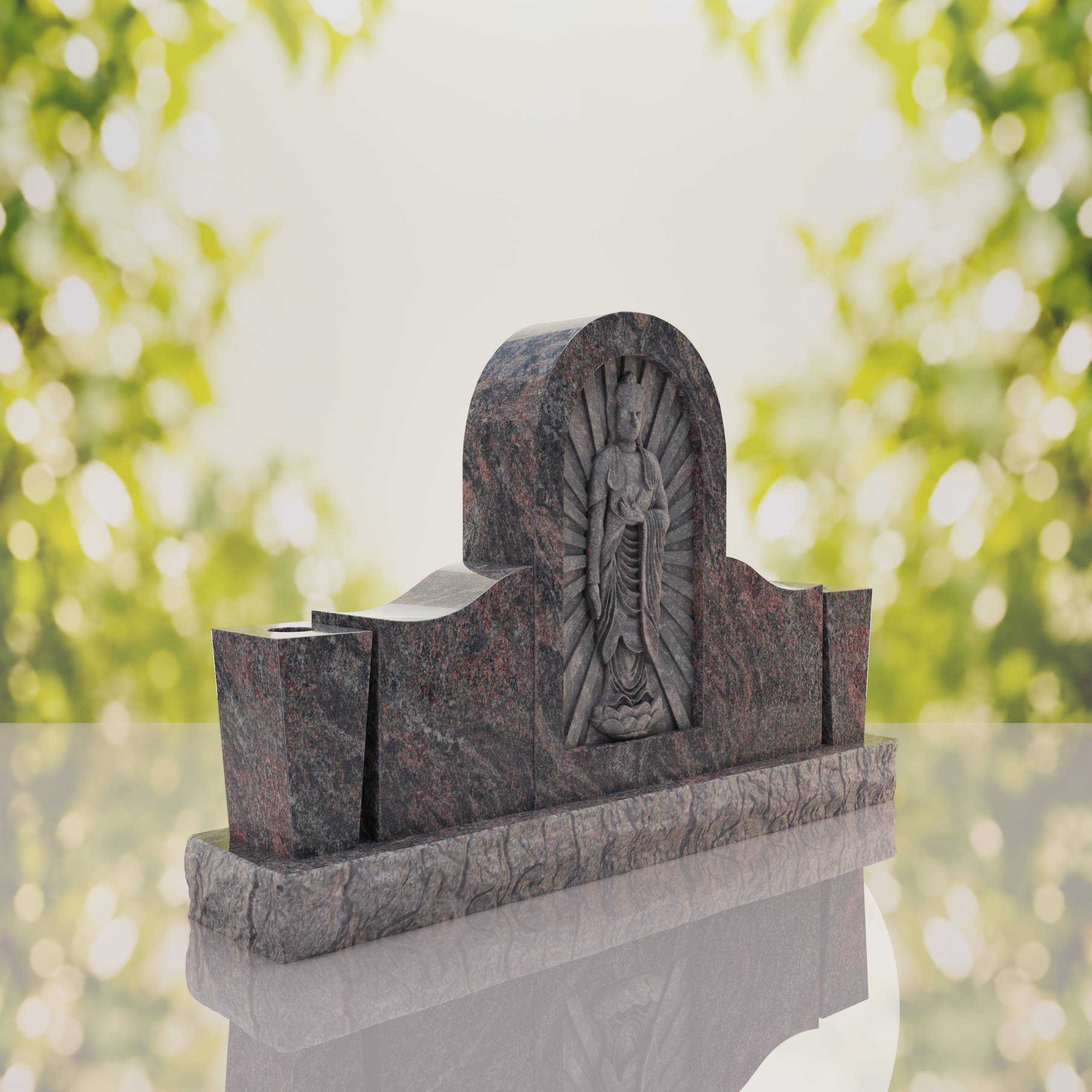Asian Companion Granite Headstone with Guanyin Relief thumbnail 5