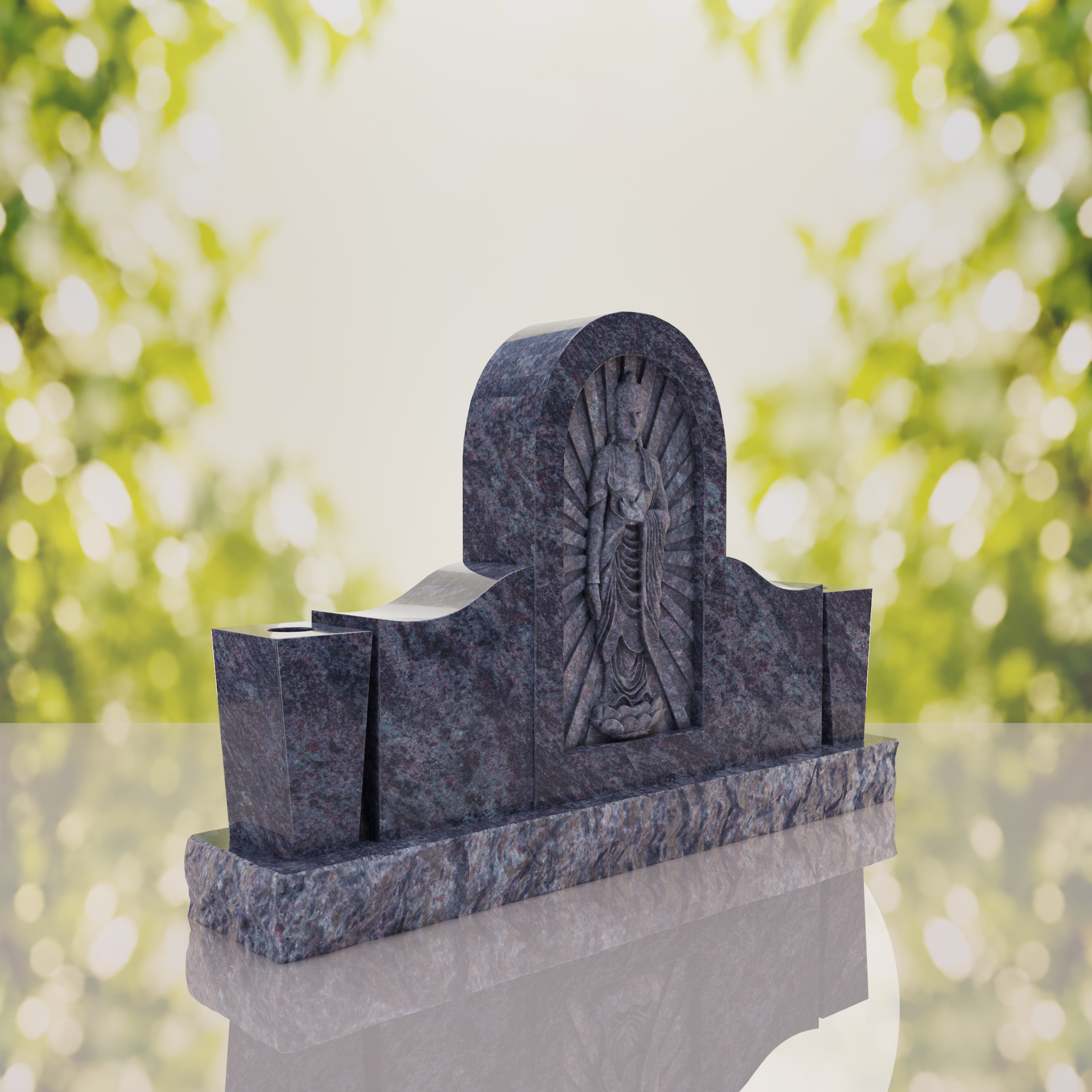 Asian Companion Granite Headstone with Guanyin Relief thumbnail 8
