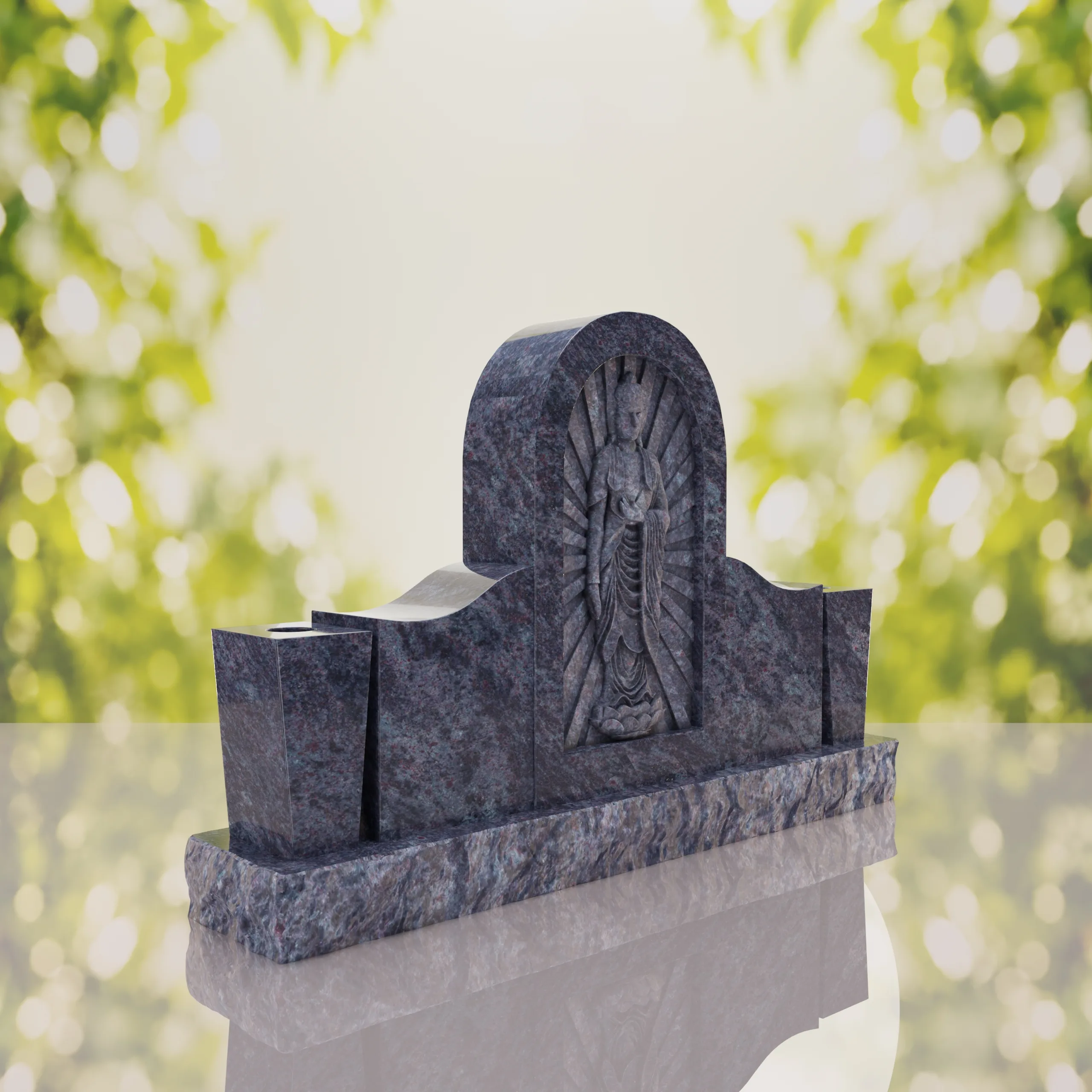 Asian Companion Granite Headstone with Guanyin Relief thumbnail 8