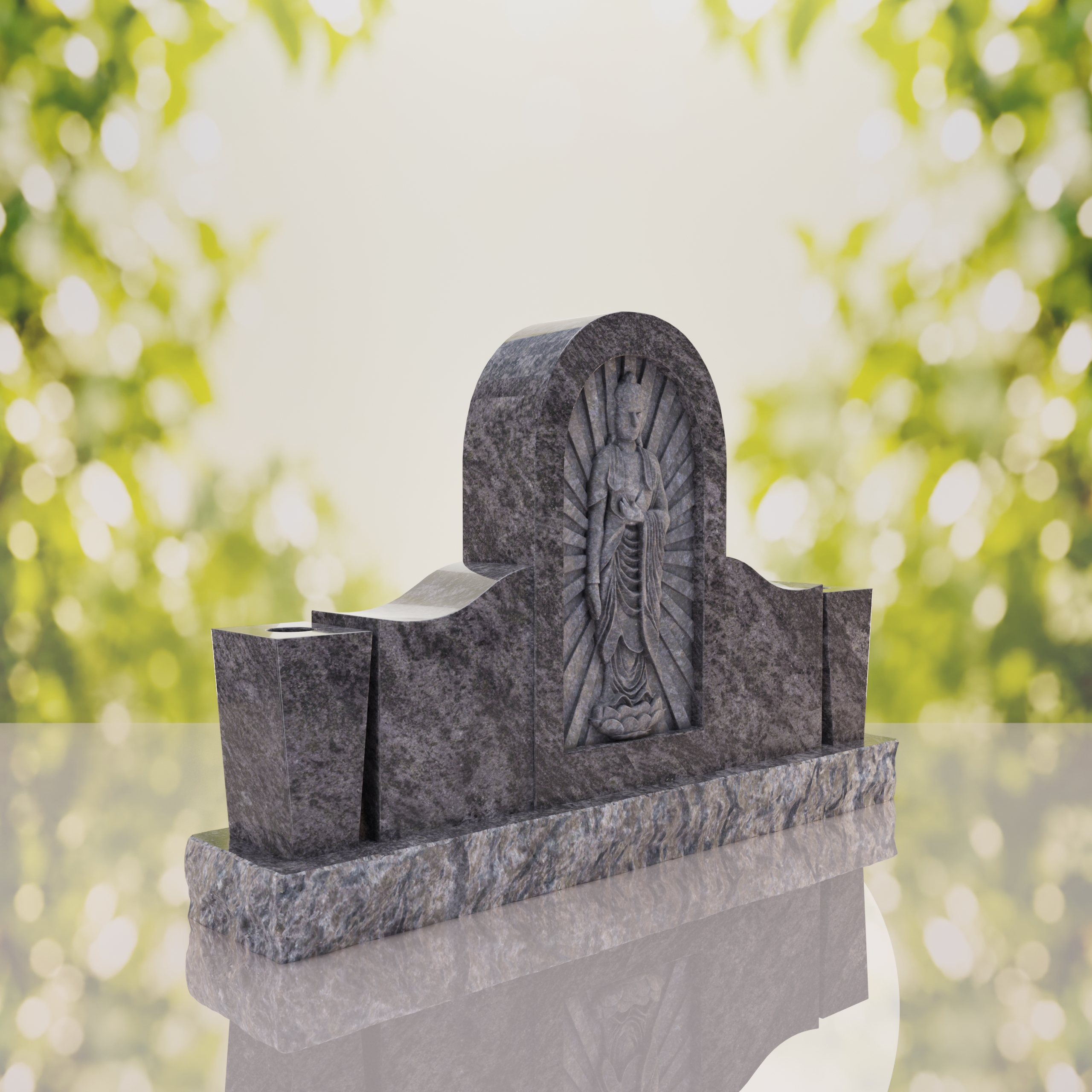 Asian Companion Granite Headstone with Guanyin Relief thumbnail 11