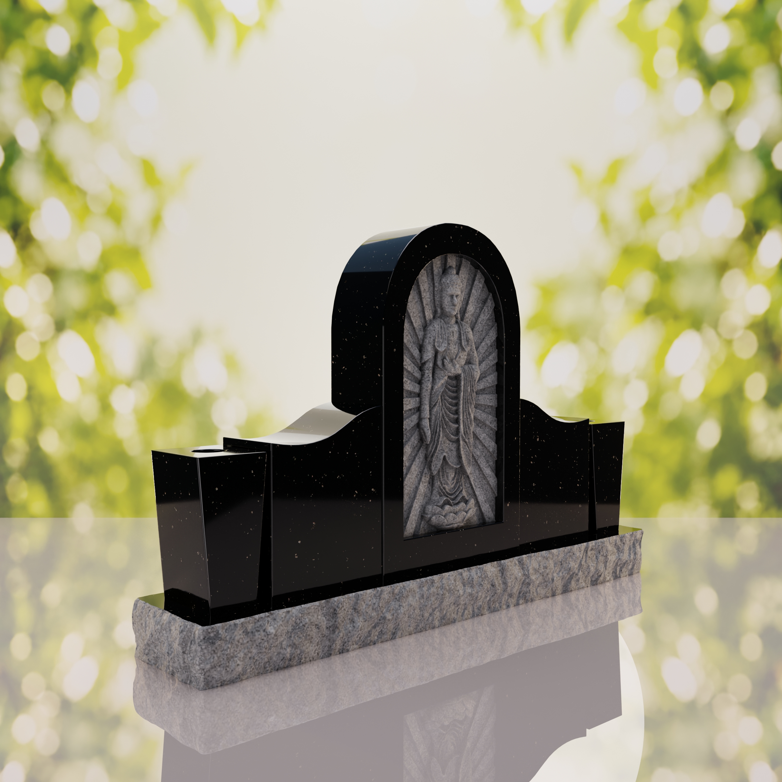 Asian Companion Granite Headstone with Guanyin Relief thumbnail 14