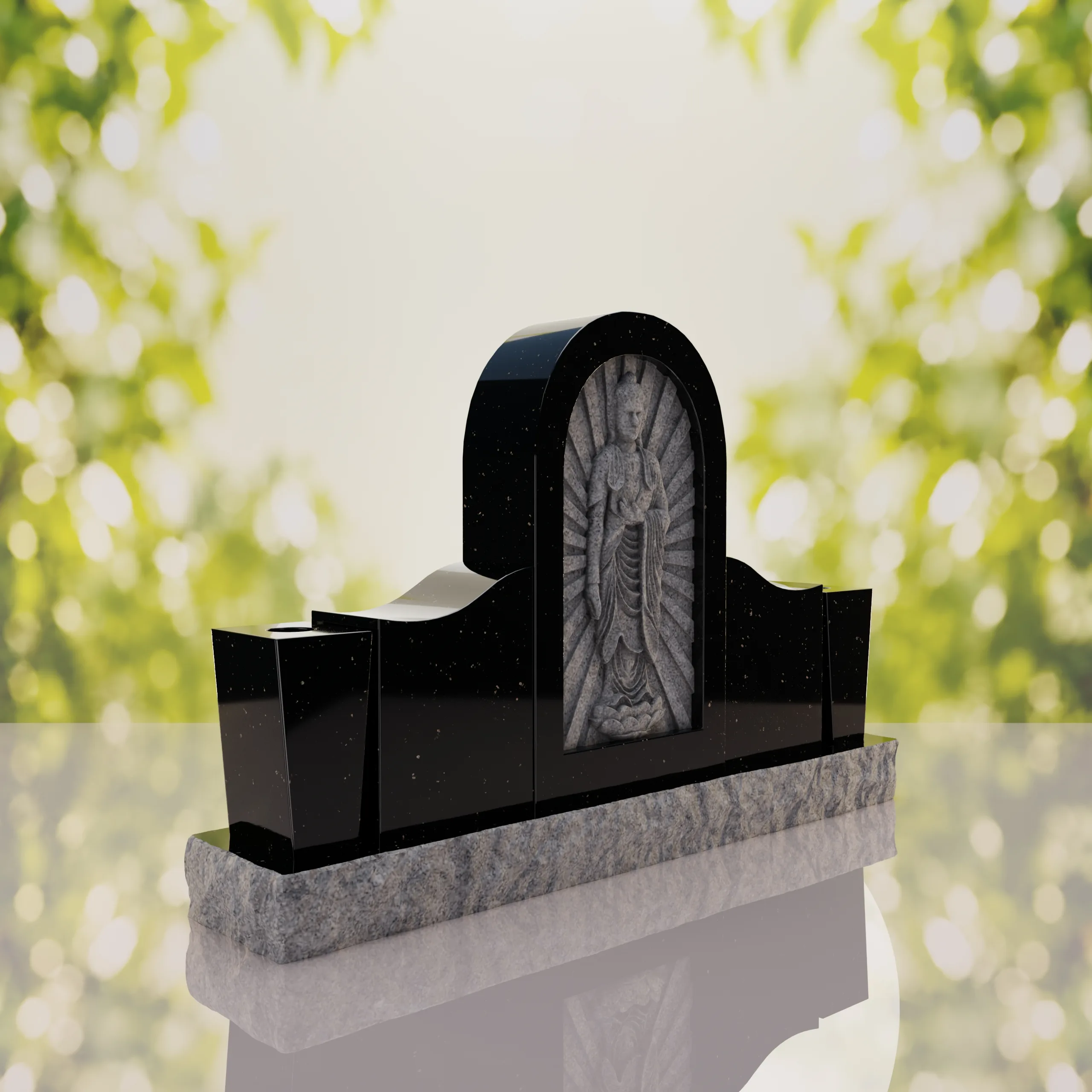 Asian Companion Granite Headstone with Guanyin Relief thumbnail 14
