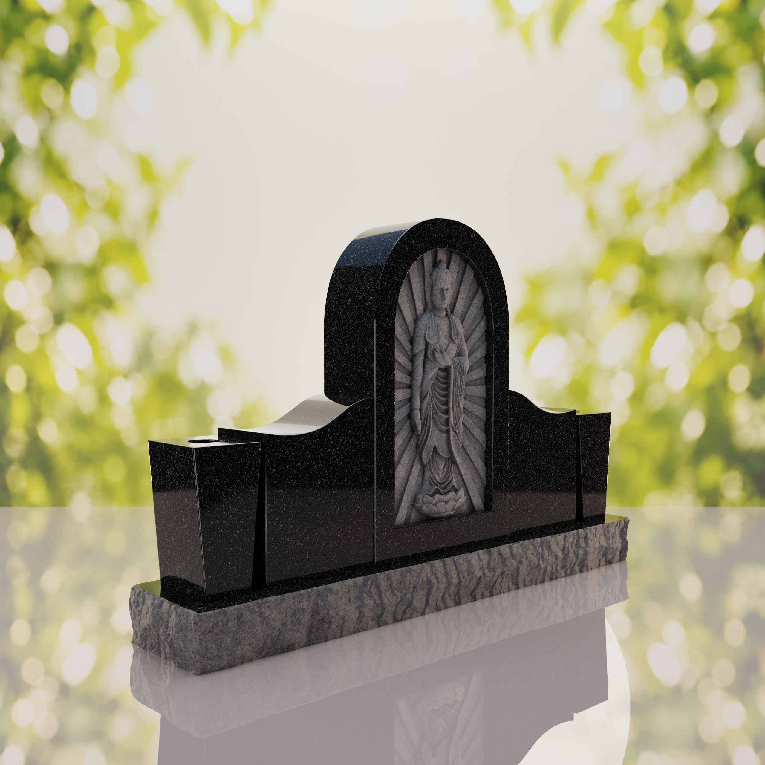 Asian Companion Granite Headstone with Guanyin Relief