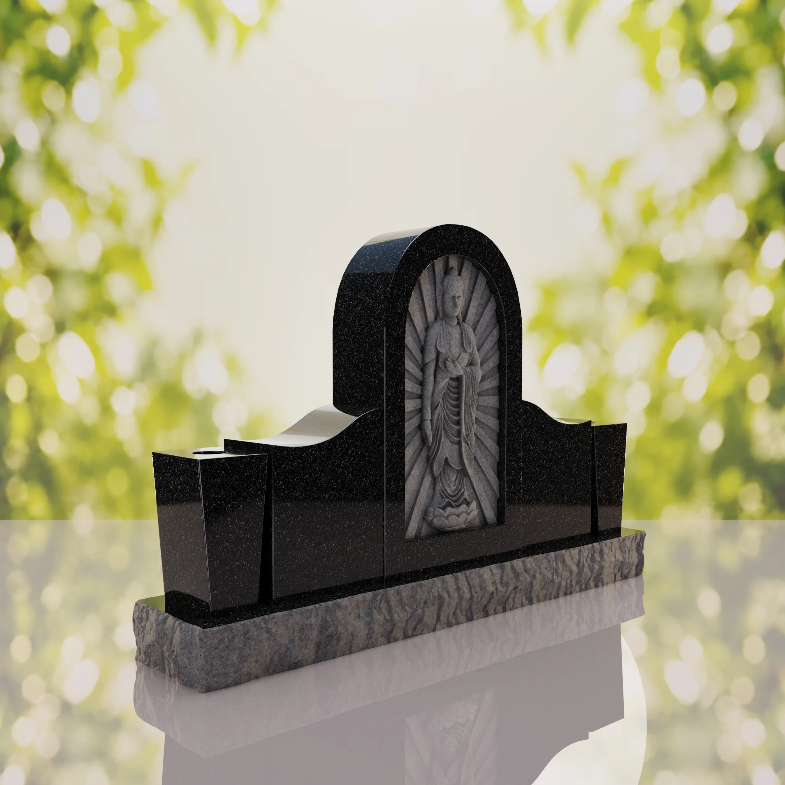 Asian Companion Granite Headstone with Guanyin Relief