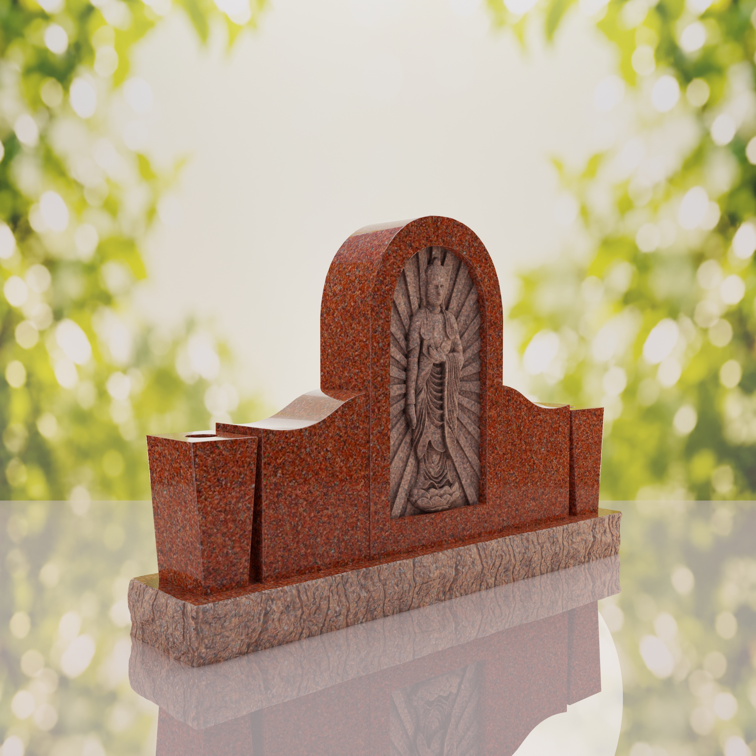 Asian Companion Granite Headstone with Guanyin Relief thumbnail 2