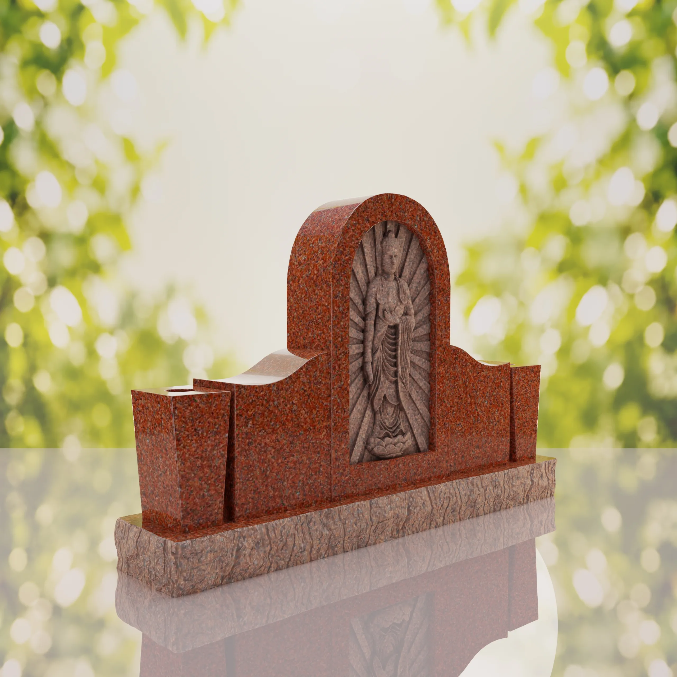 Asian Companion Granite Headstone with Guanyin Relief thumbnail 2
