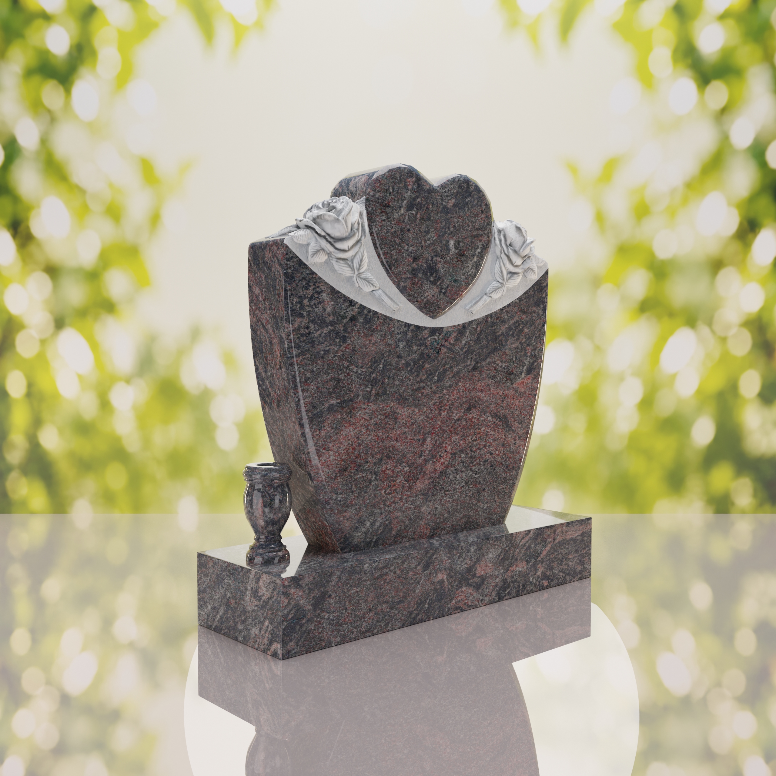 Heart & Roses Granite Headstone thumbnail 4