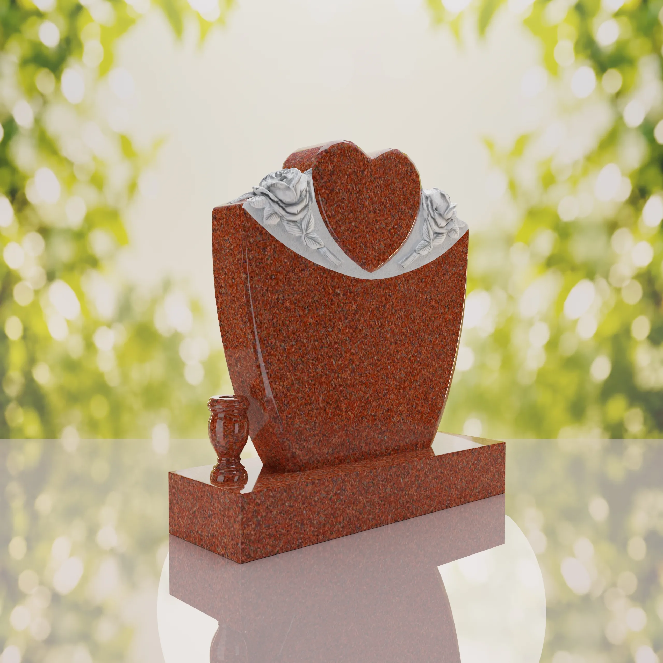 Heart & Roses Granite Headstone