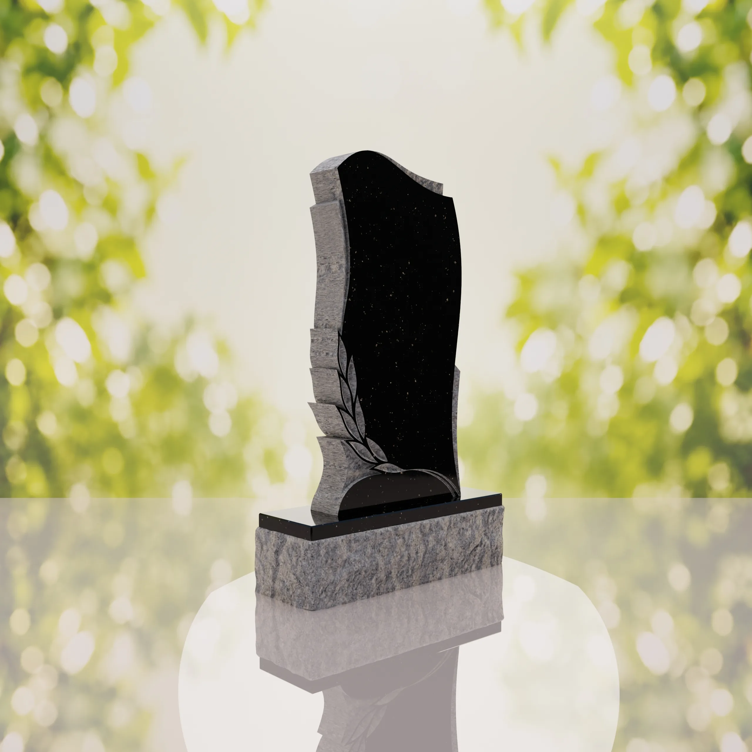 Leaf Carved Upright Headstone