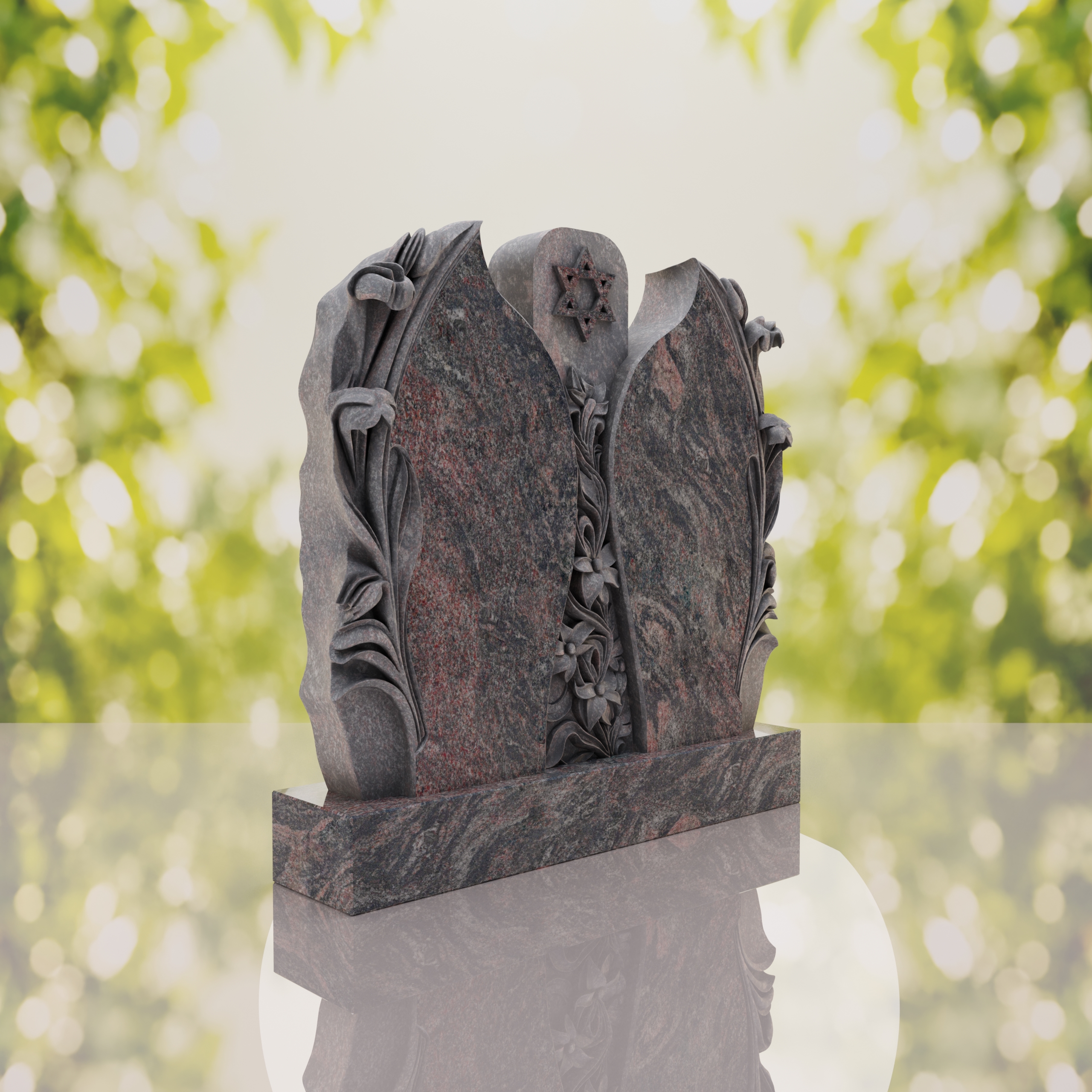 Companion Jewish Granite Headstone with Calla Lilies thumbnail 4