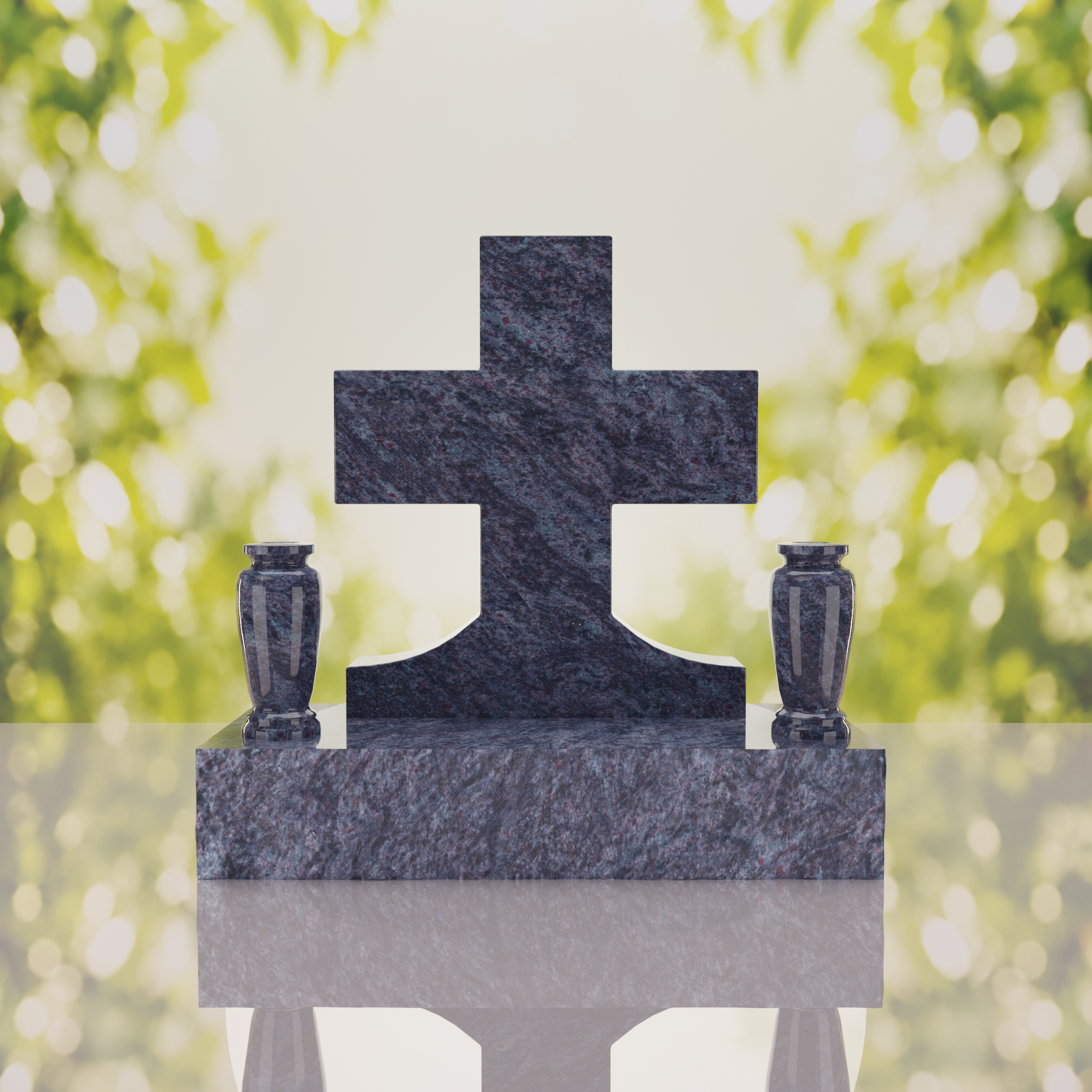 Classic Cross Granite Headstone with Dual Vases thumbnail 8