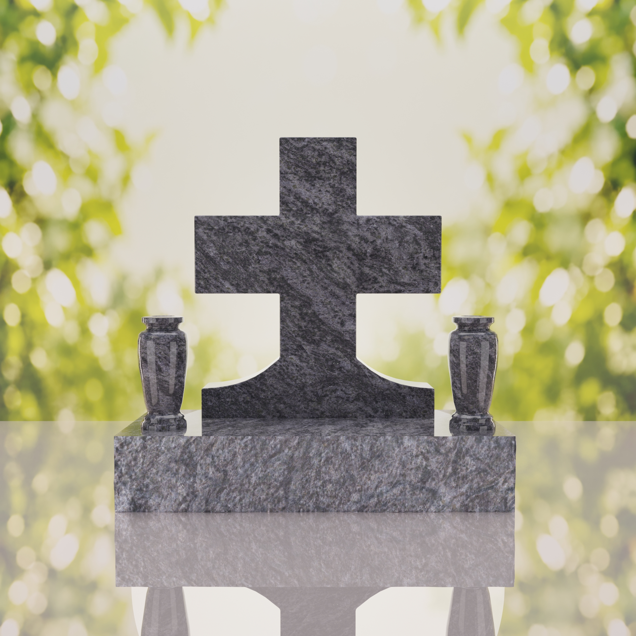 Classic Cross Granite Headstone with Dual Vases thumbnail 11
