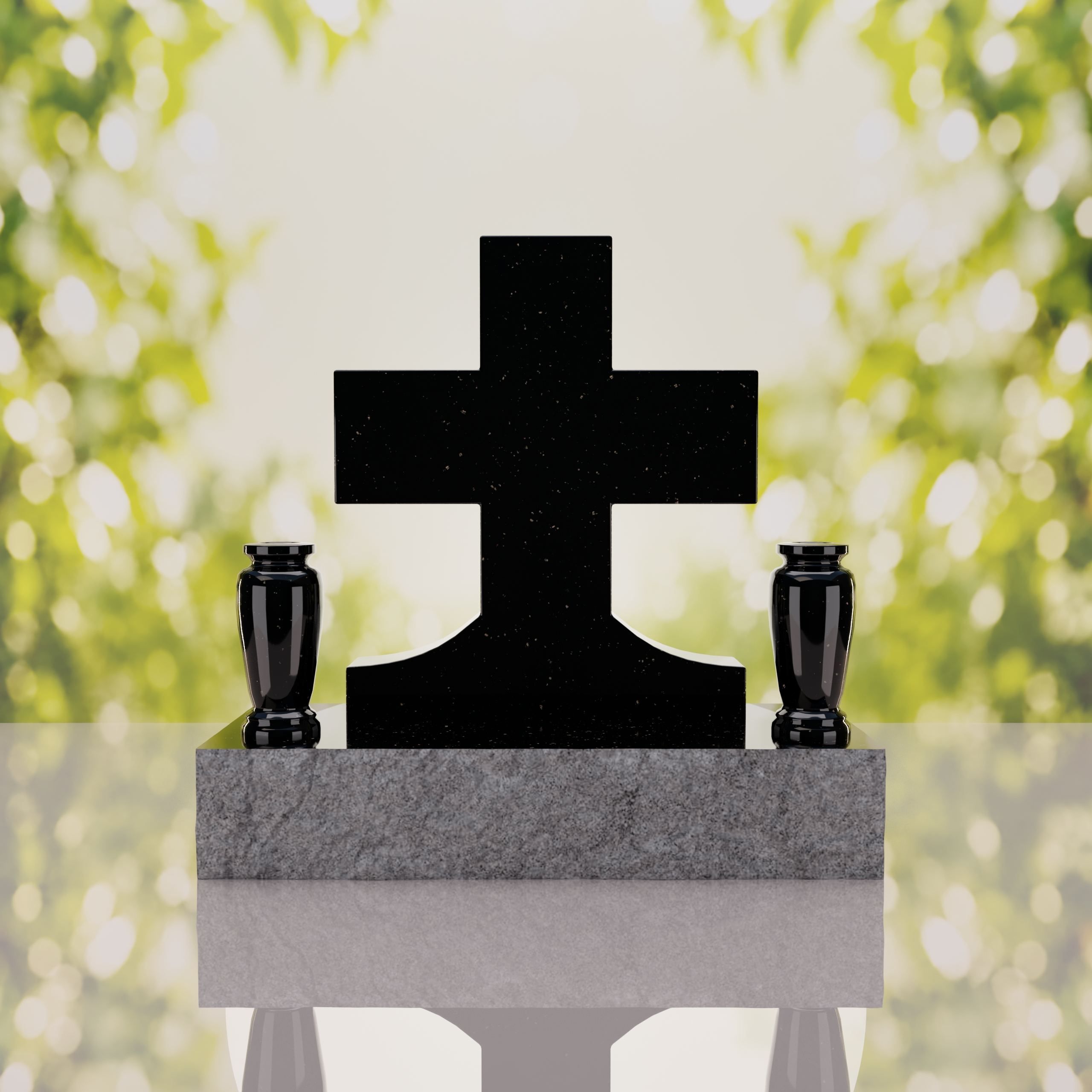 Classic Cross Granite Headstone with Dual Vases thumbnail 14