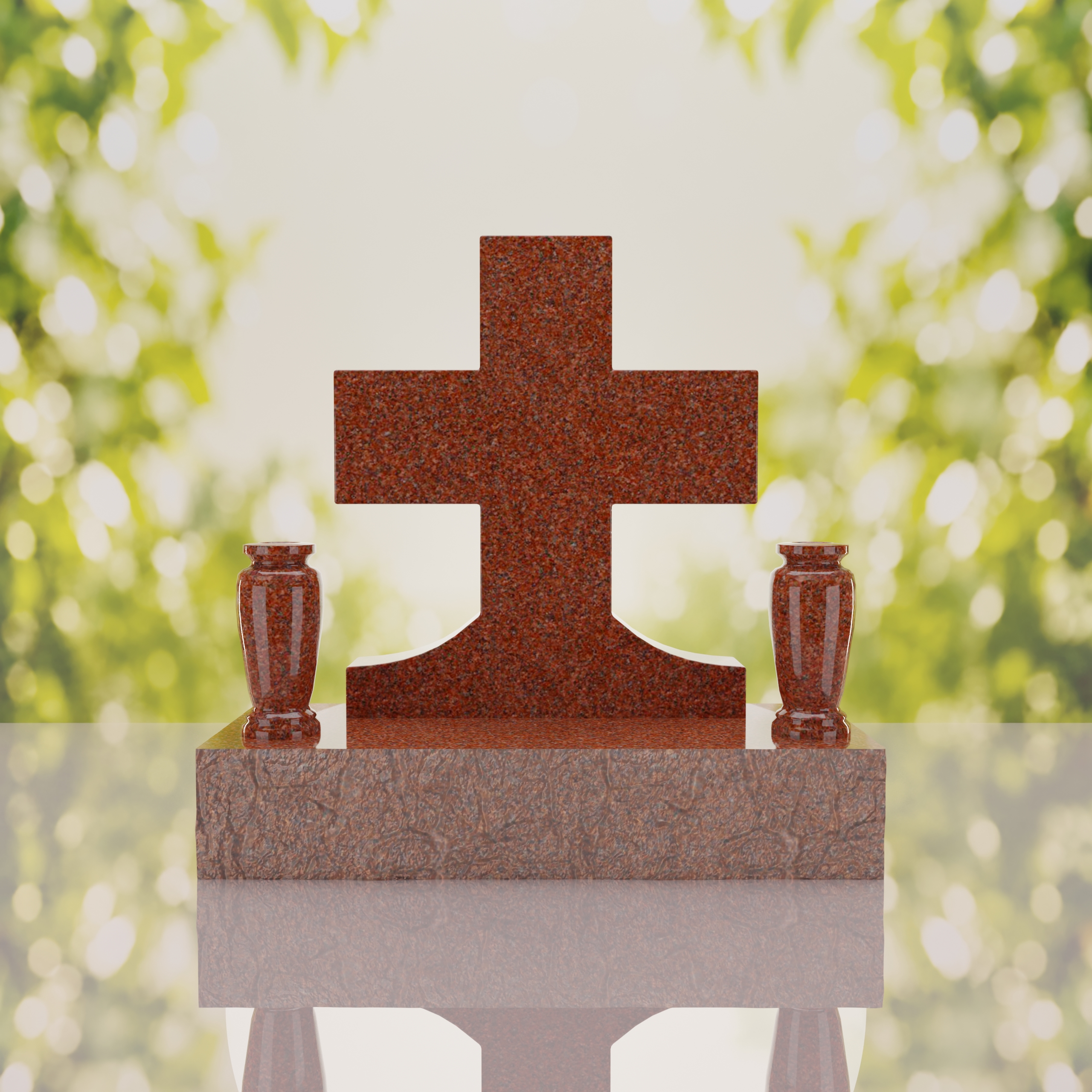 Classic Cross Granite Headstone with Dual Vases thumbnail 2
