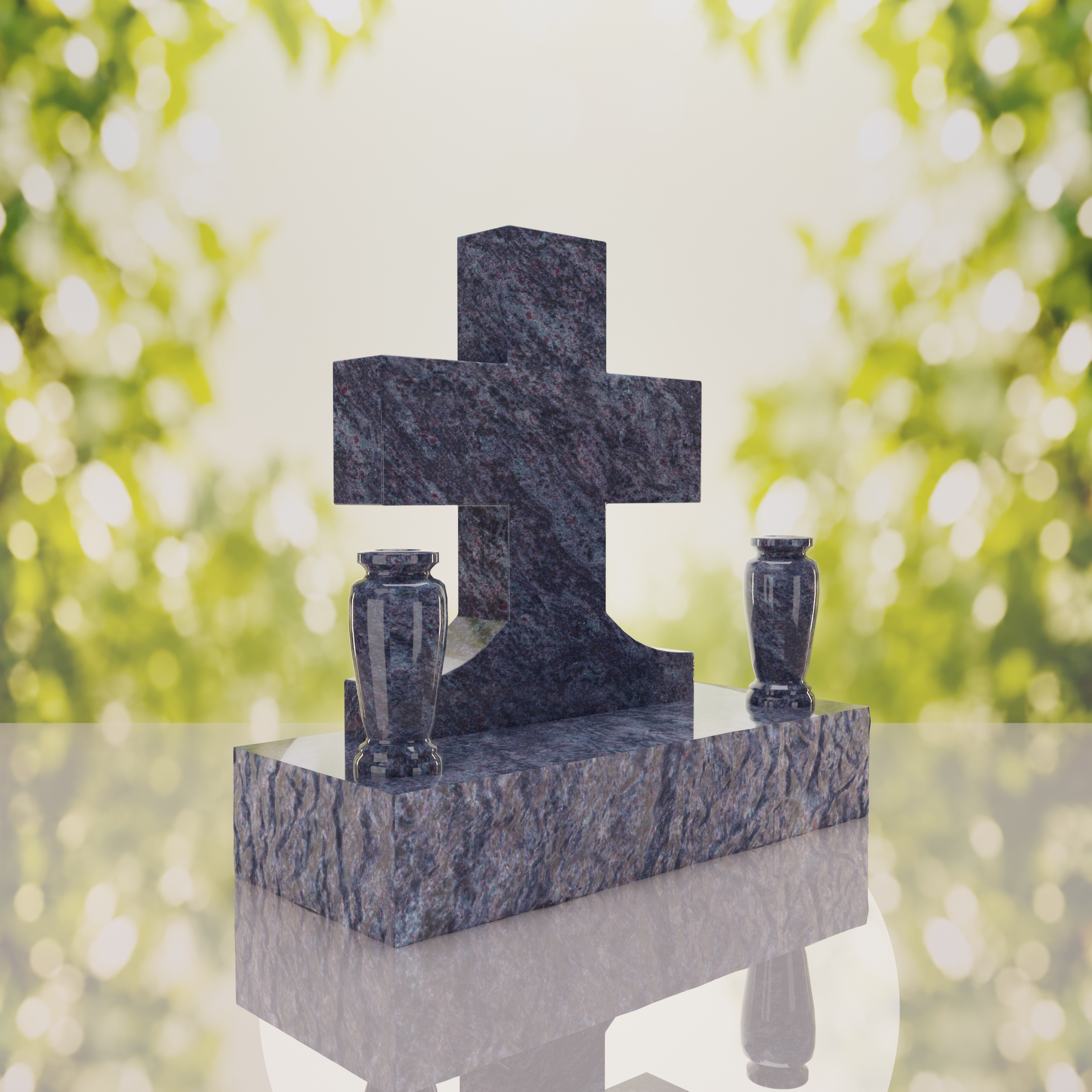 Classic Cross Granite Headstone with Dual Vases thumbnail 7