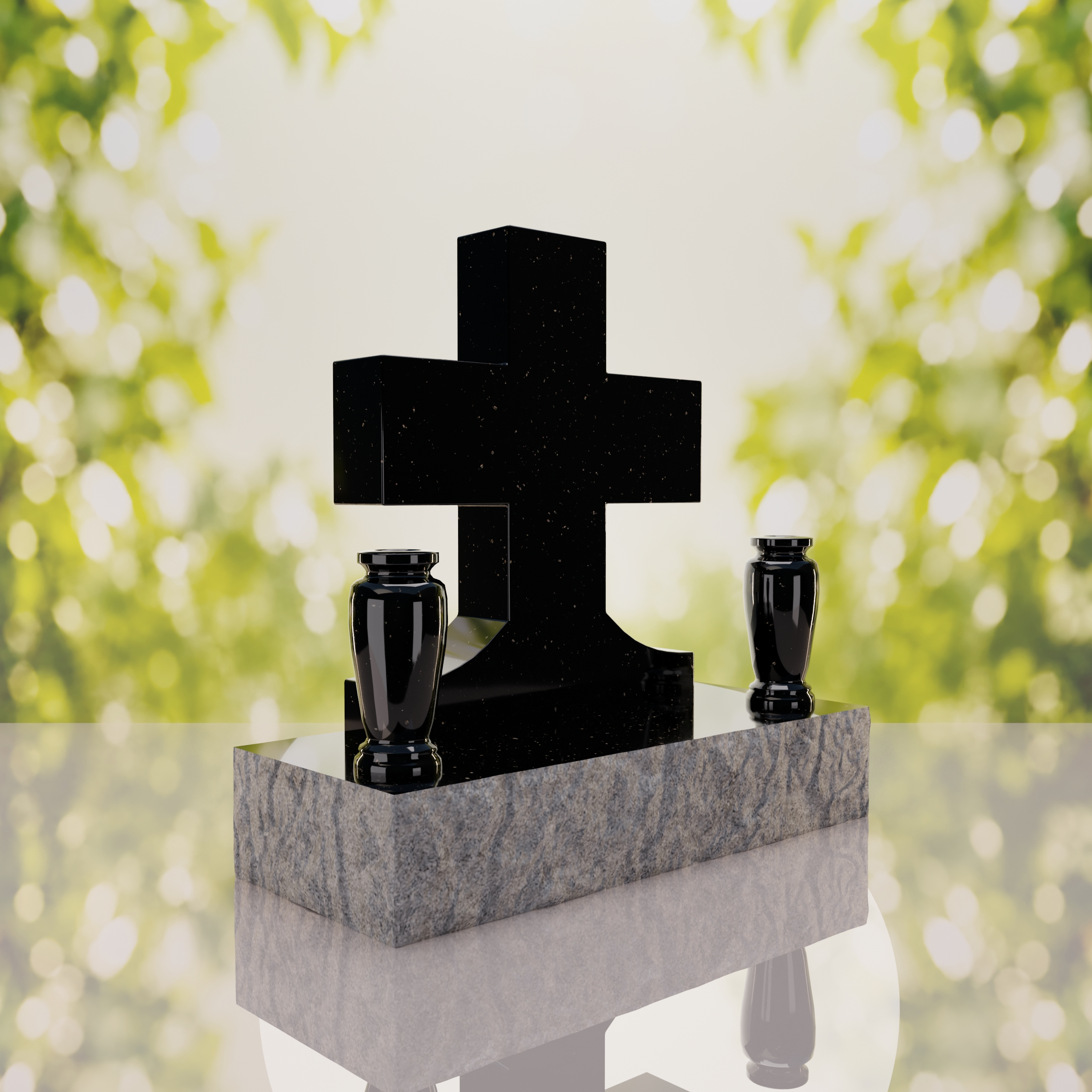 Classic Cross Granite Headstone with Dual Vases thumbnail 13