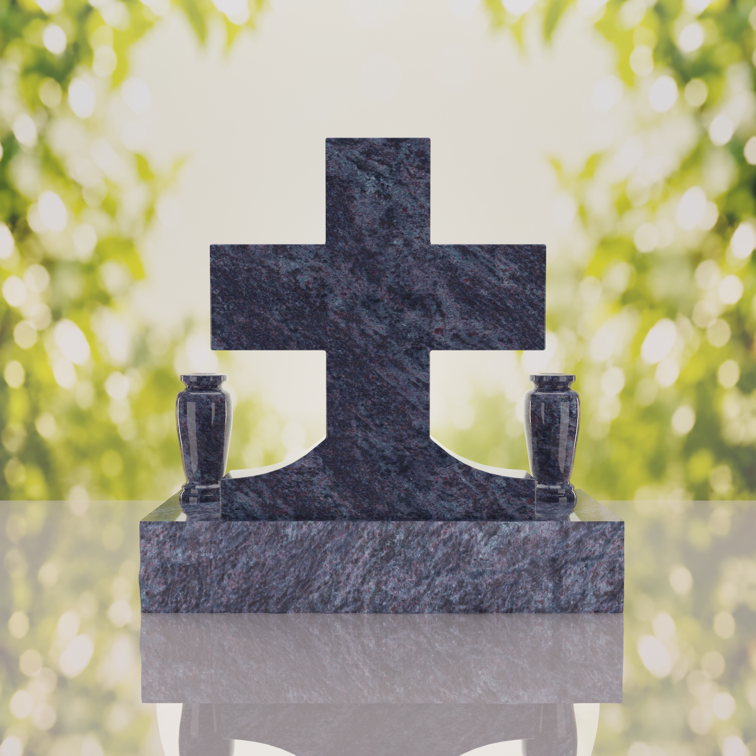 Classic Cross Granite Headstone with Dual Vases thumbnail 9