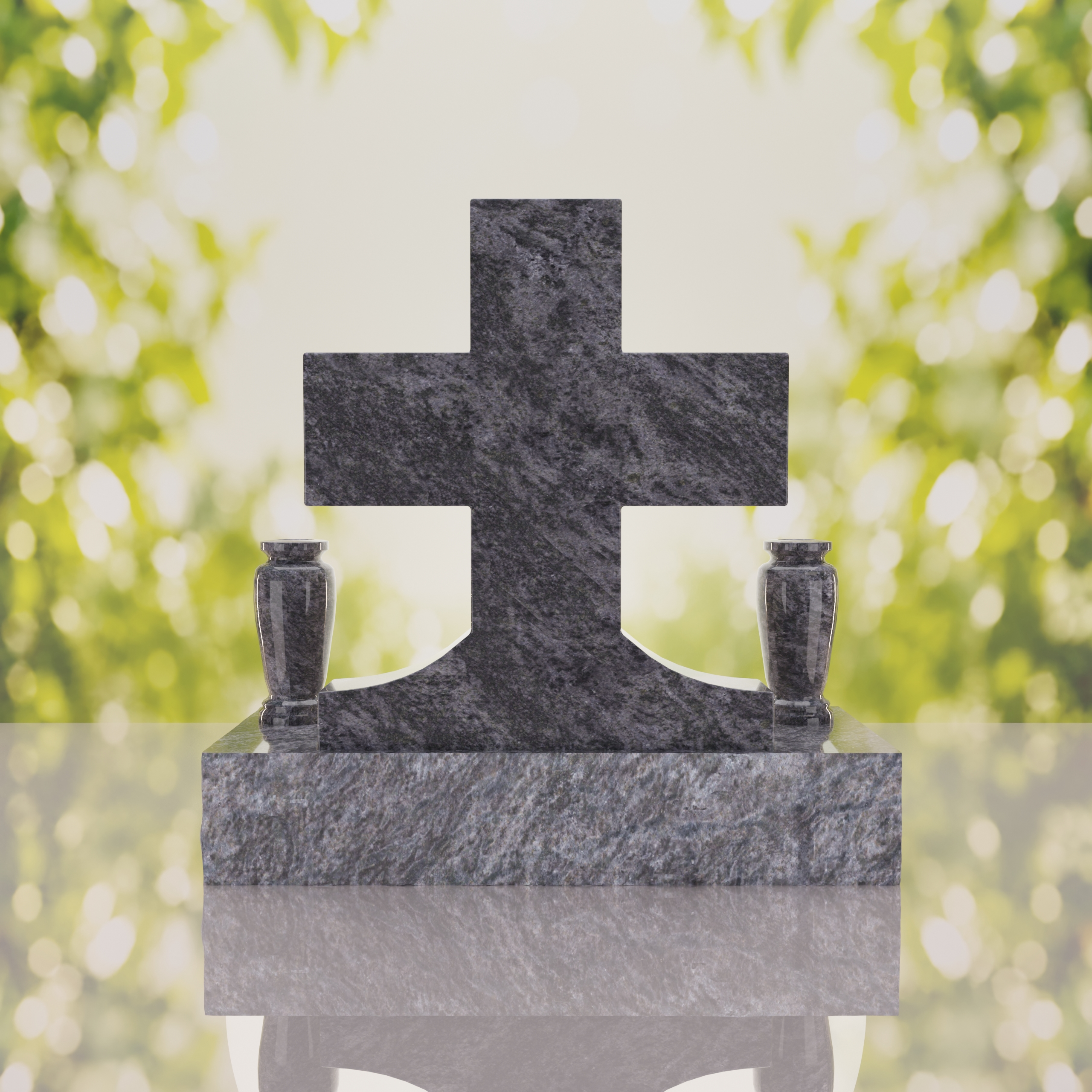 Classic Cross Granite Headstone with Dual Vases thumbnail 12