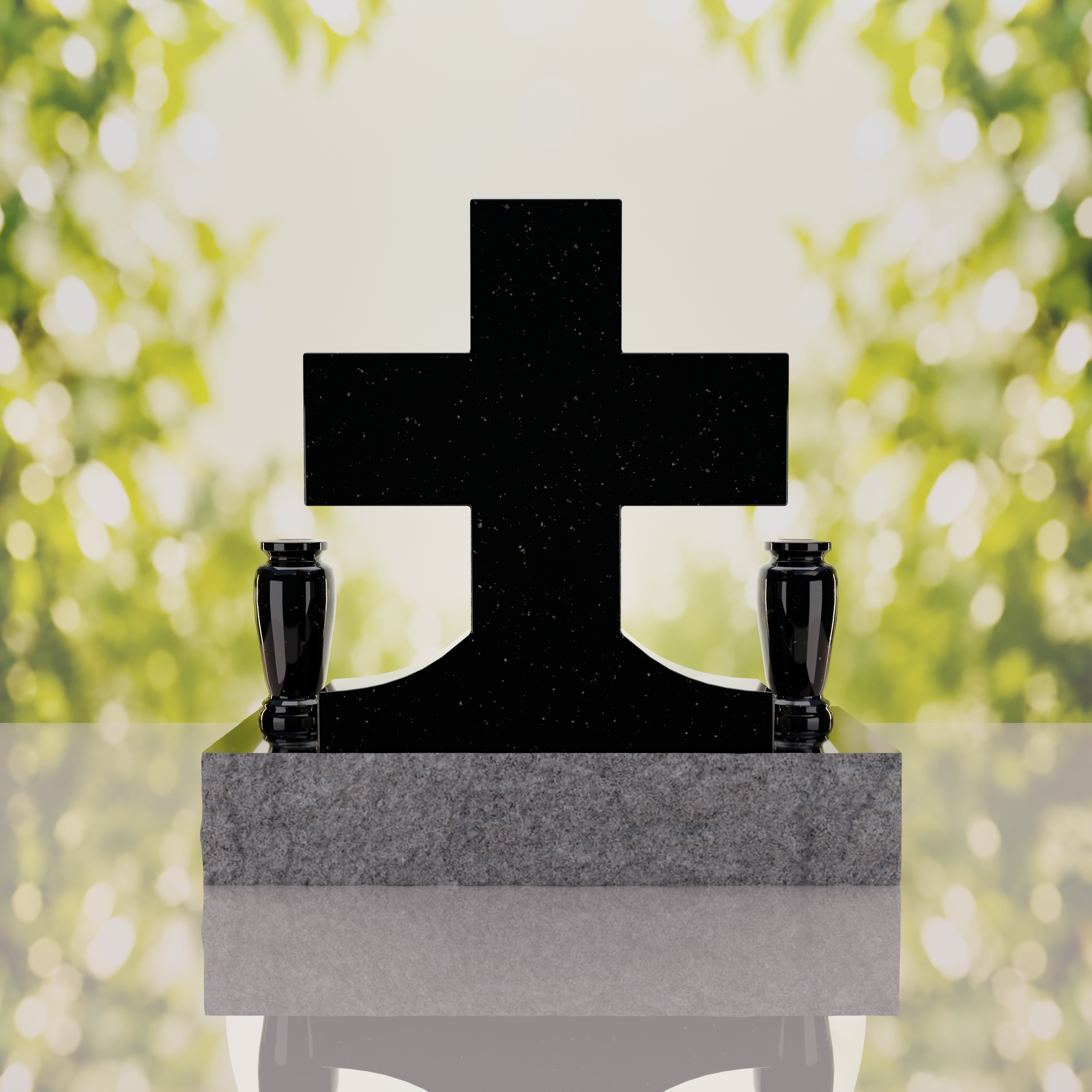 Classic Cross Granite Headstone with Dual Vases thumbnail 15