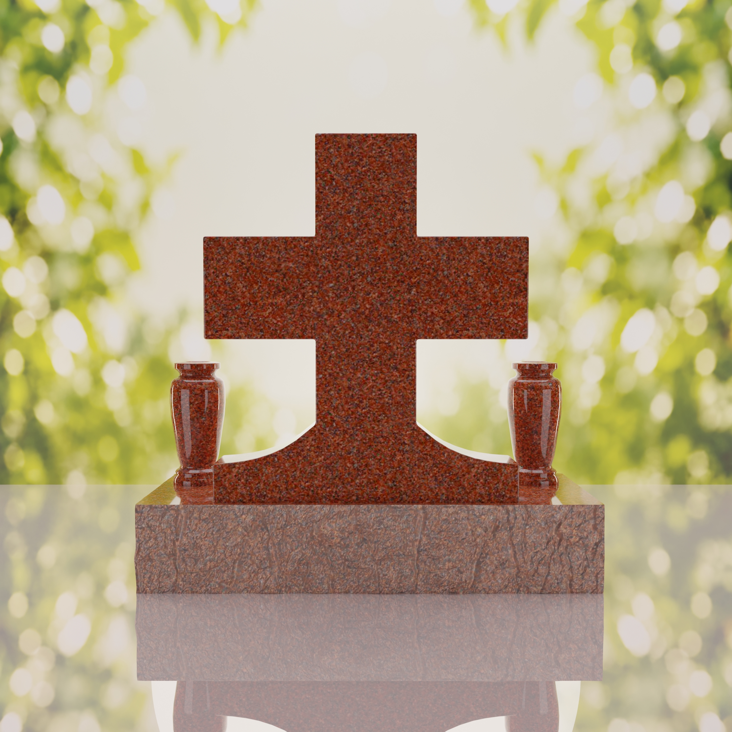Classic Cross Granite Headstone with Dual Vases thumbnail 3