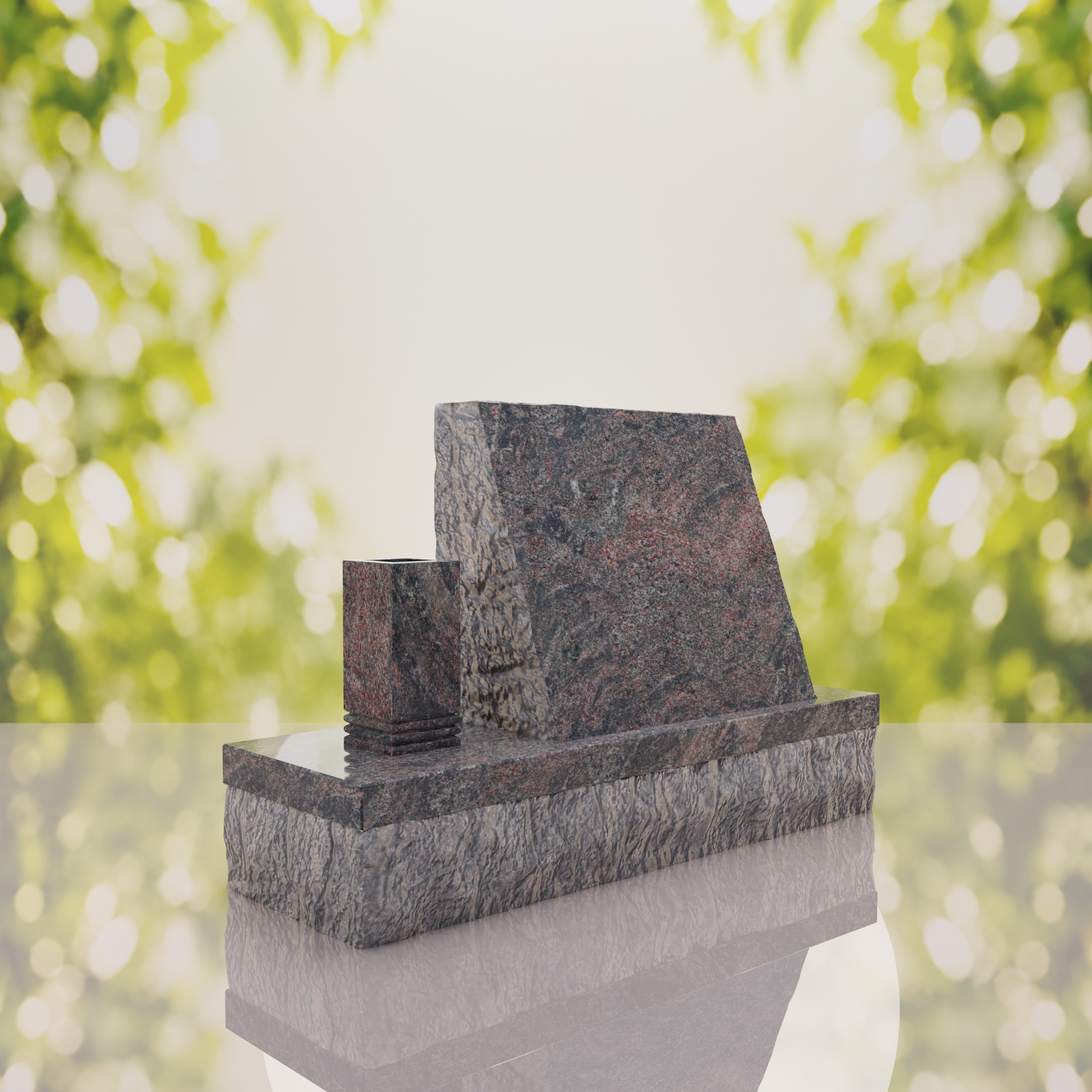 Classic Slant Granite Headstone with Vase thumbnail 4
