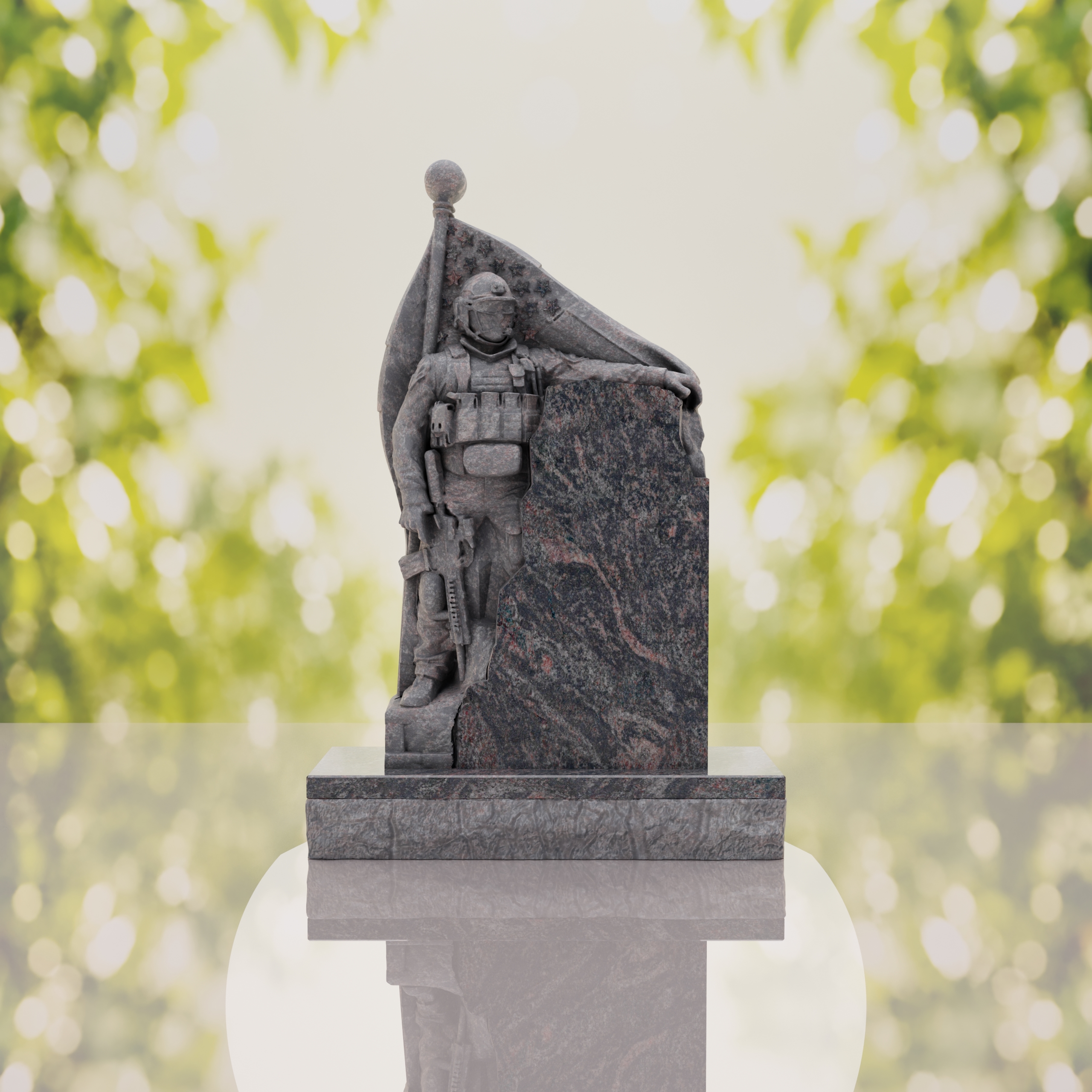 Patriotic Soldier Granite Memorial Headstone thumbnail 5