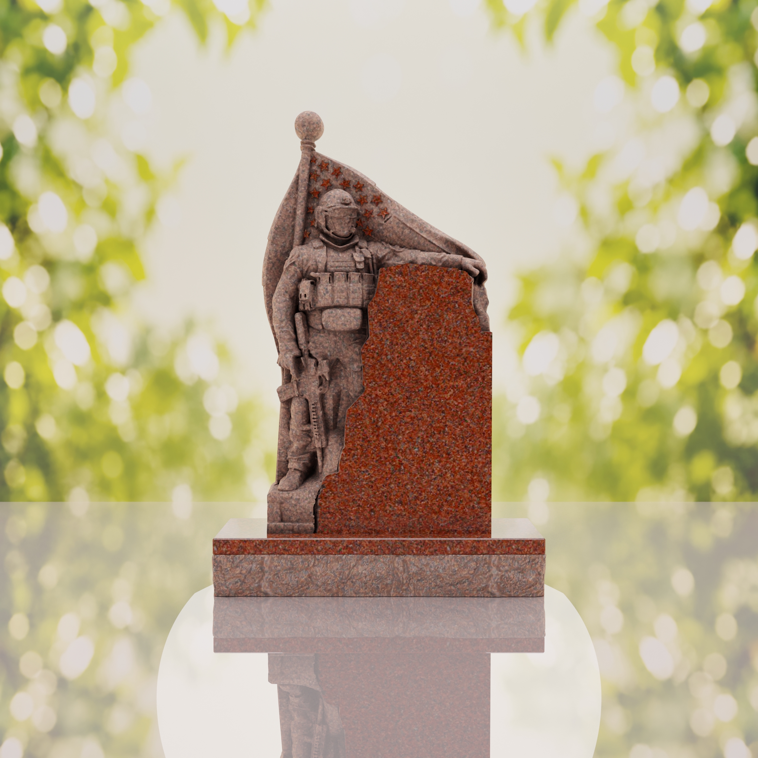 Patriotic Soldier Granite Memorial Headstone thumbnail 2