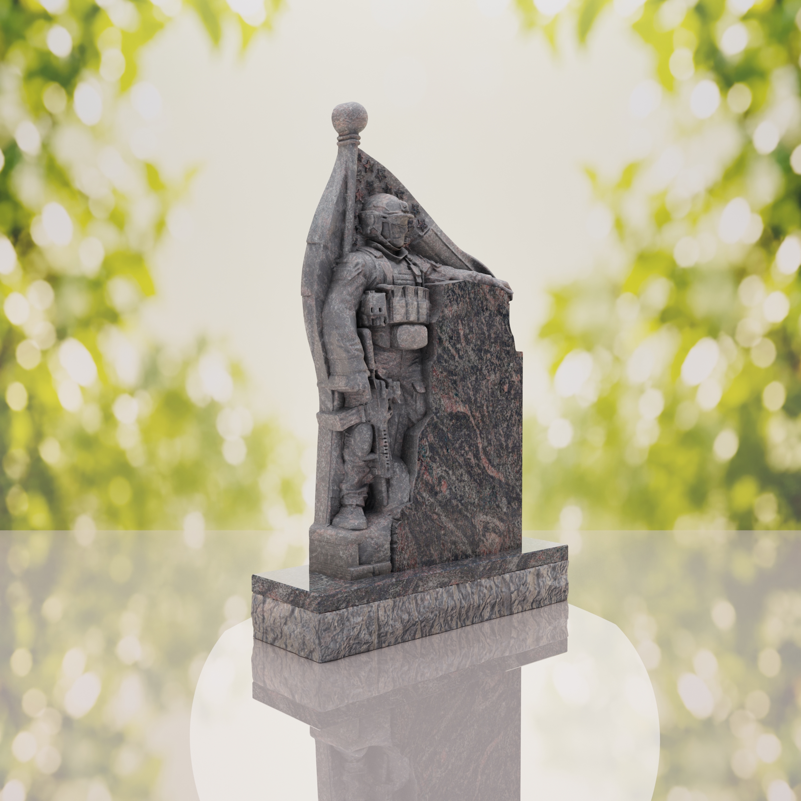 Patriotic Soldier Granite Memorial Headstone thumbnail 4