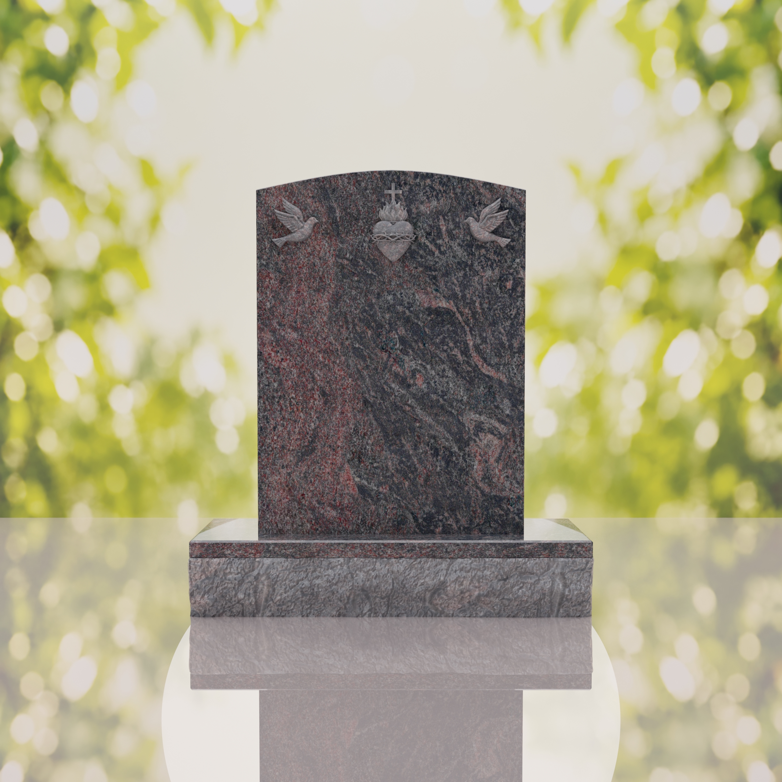 Sacred Heart & Doves Catholic Granite Headstone thumbnail 14