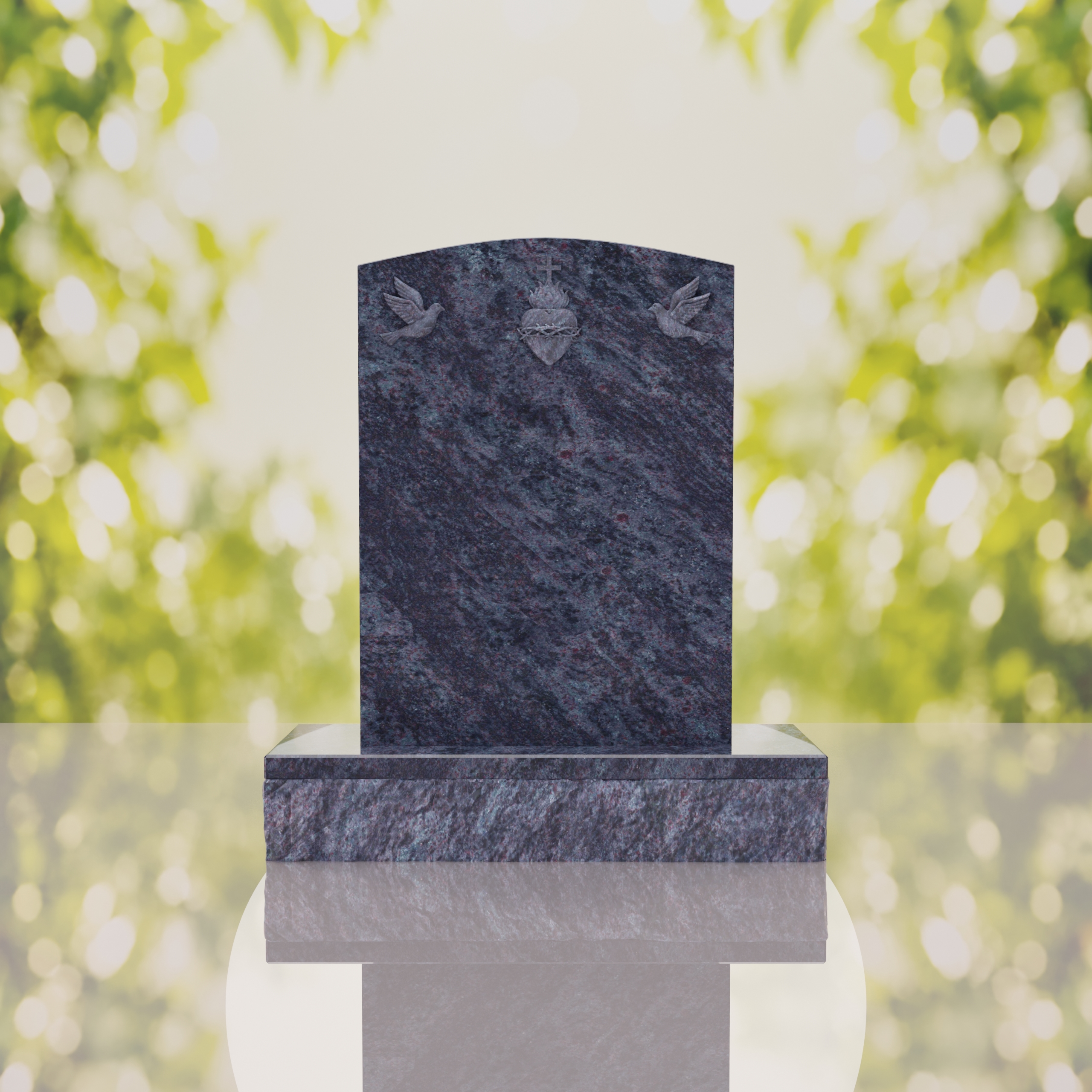 Sacred Heart & Doves Catholic Granite Headstone thumbnail 11