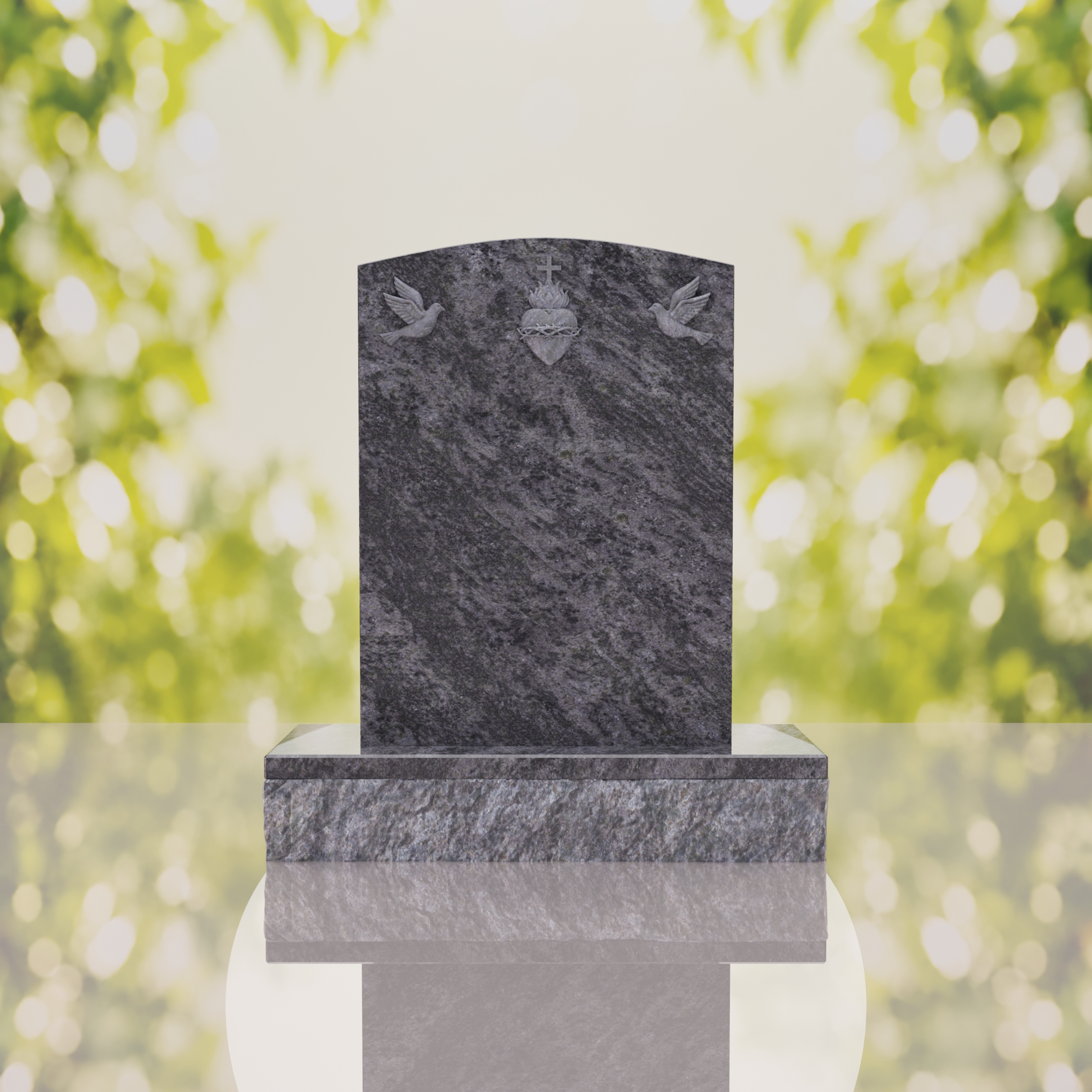 Sacred Heart & Doves Catholic Granite Headstone thumbnail 8