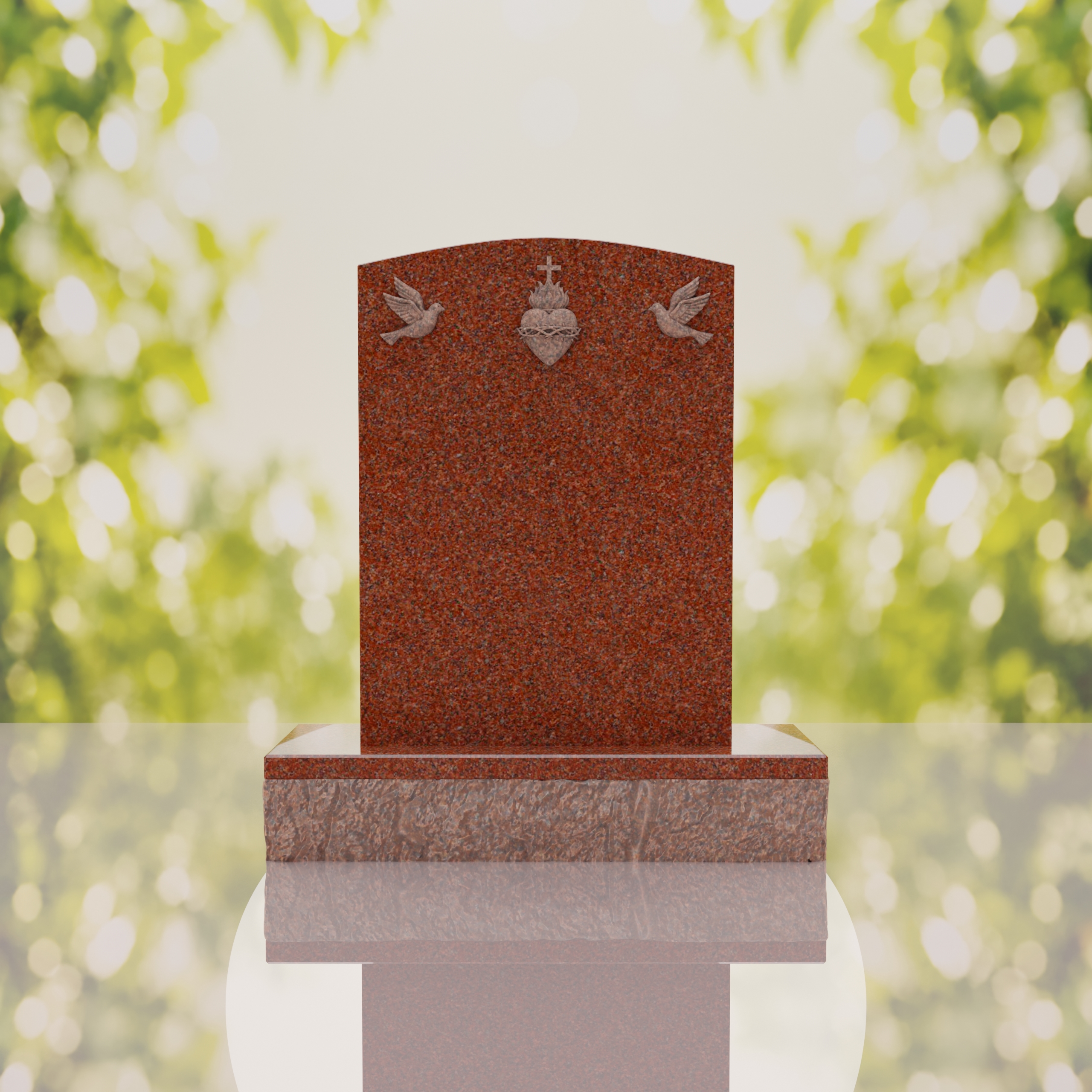 Sacred Heart & Doves Catholic Granite Headstone thumbnail 2