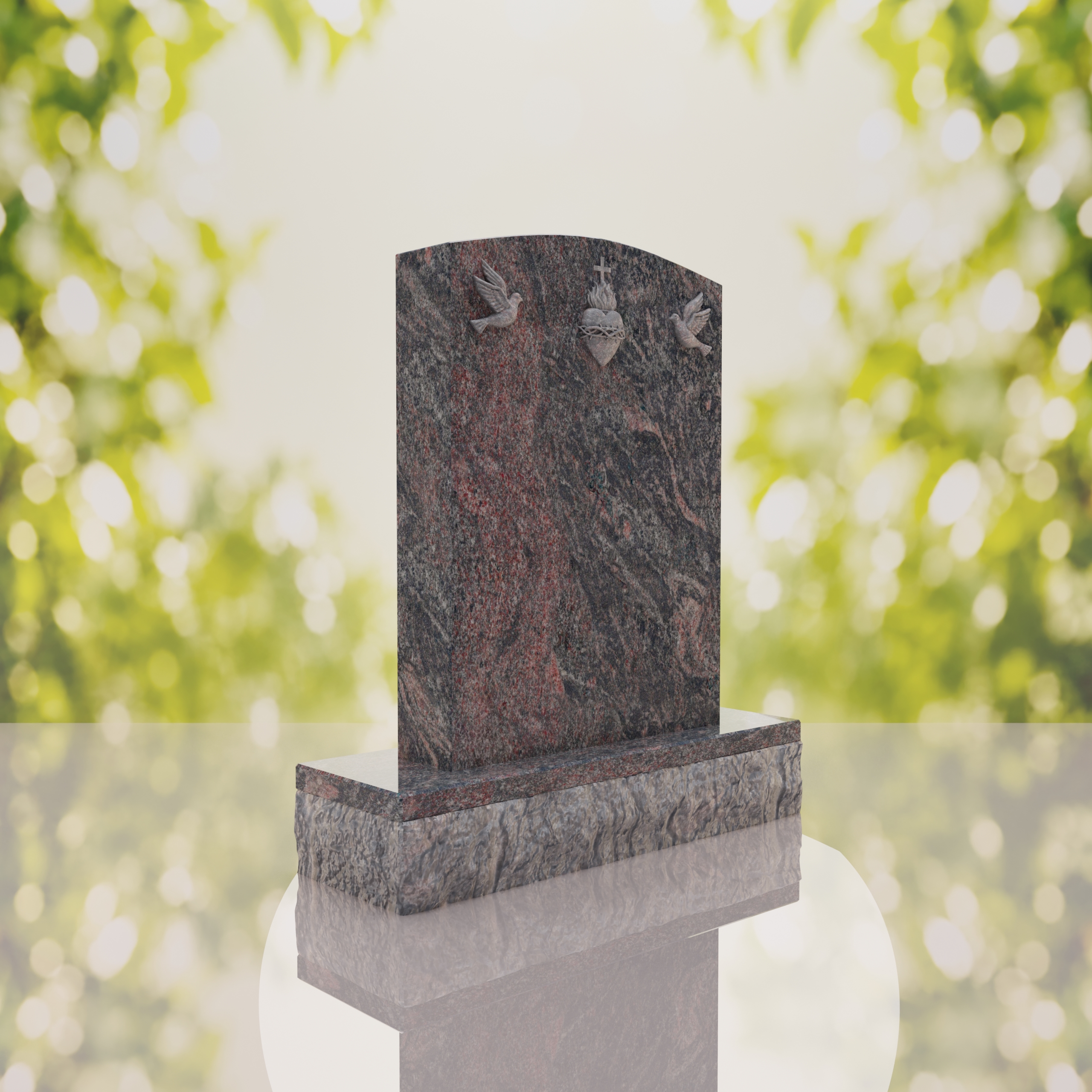Sacred Heart & Doves Catholic Granite Headstone thumbnail 13