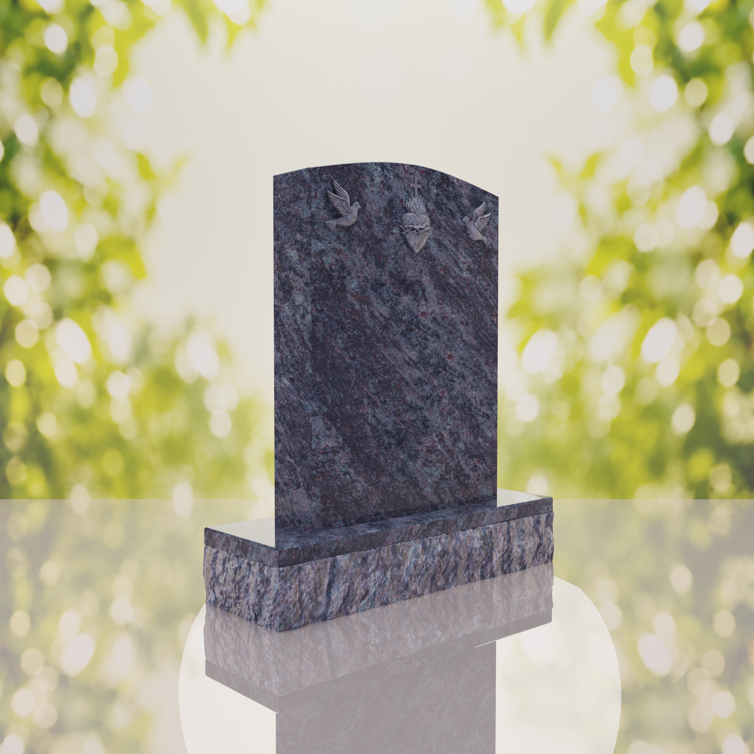 Sacred Heart & Doves Catholic Granite Headstone thumbnail 10