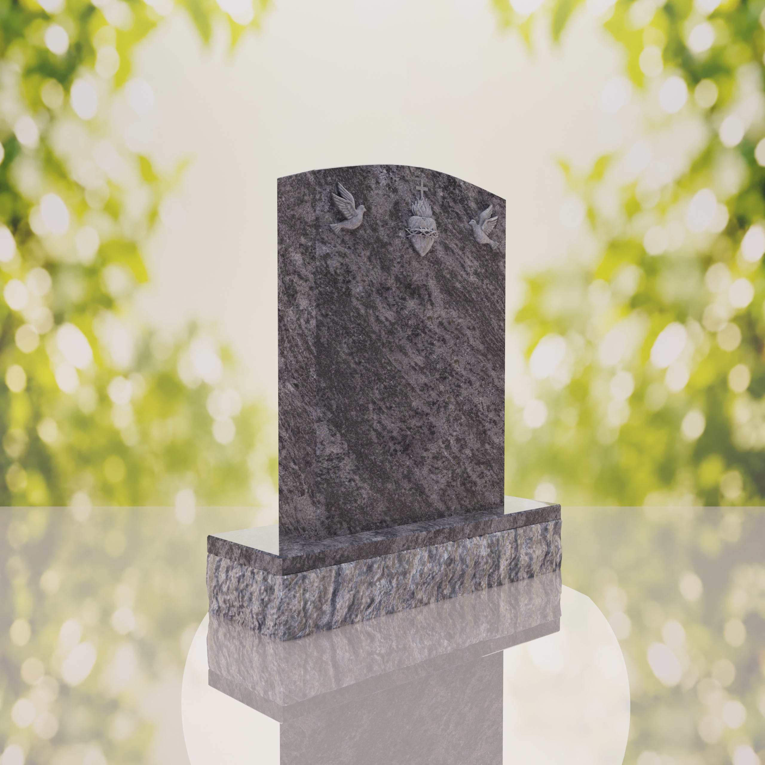 Sacred Heart & Doves Catholic Granite Headstone thumbnail 7