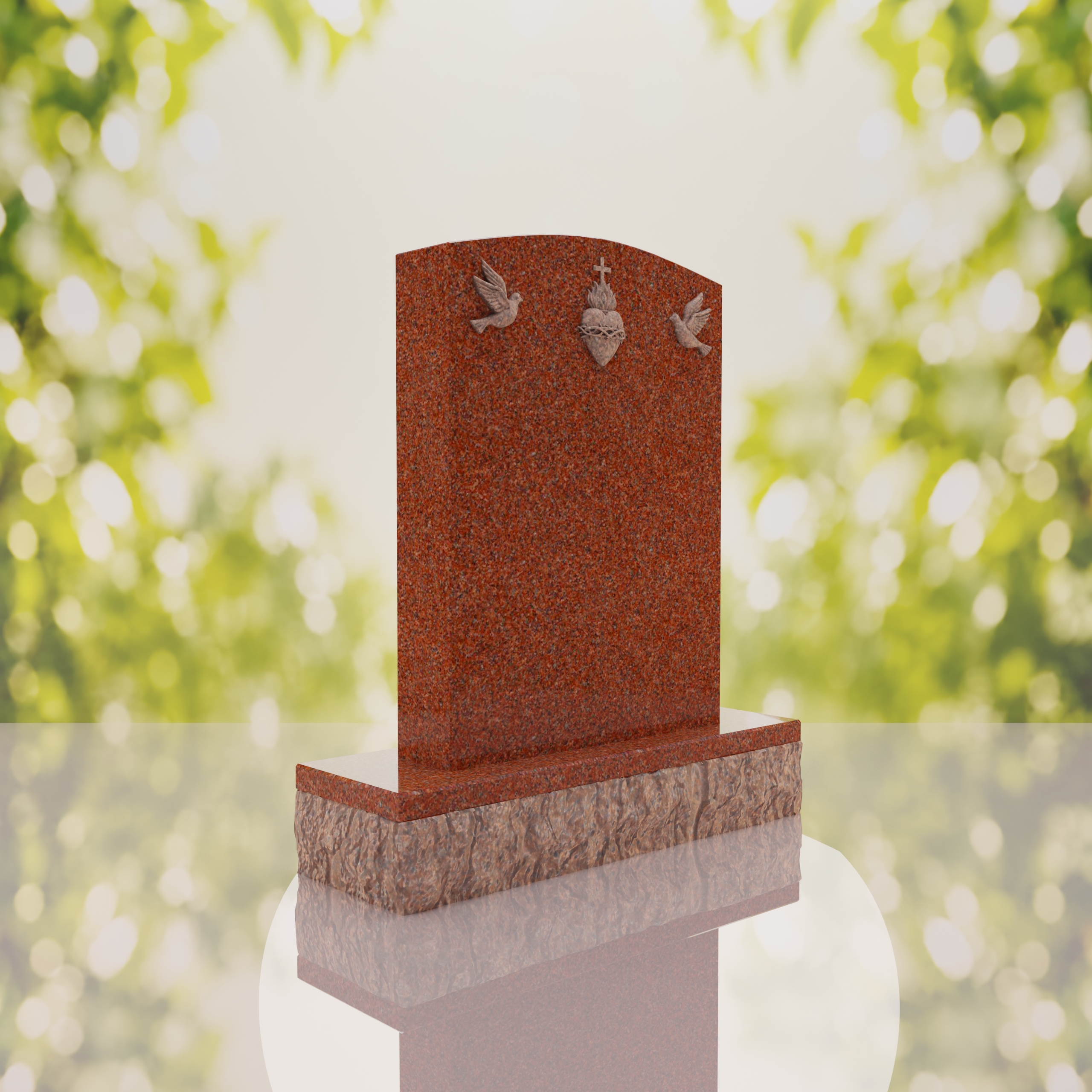 Sacred Heart & Doves Catholic Granite Headstone