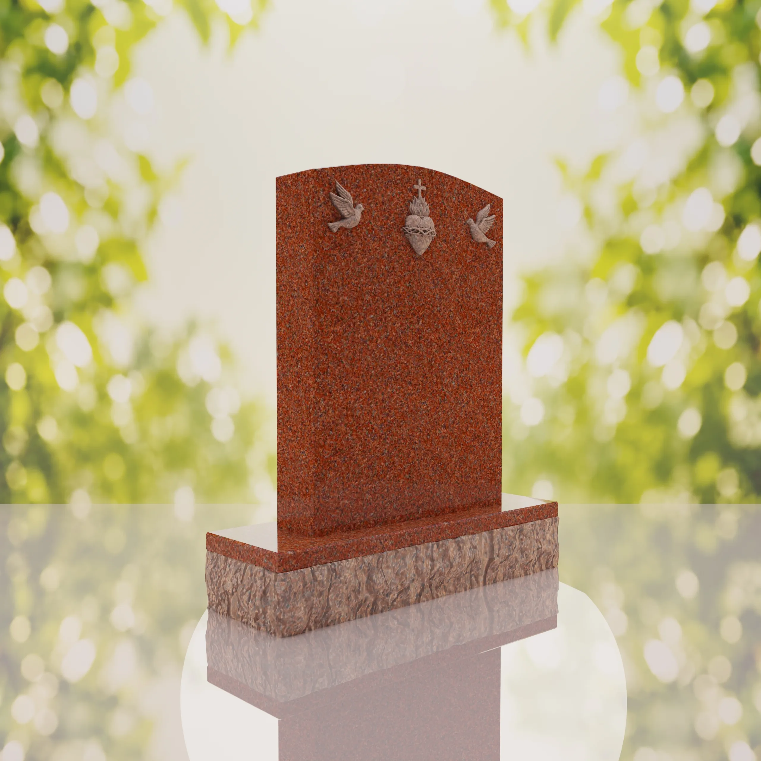 Sacred Heart & Doves Catholic Granite Headstone