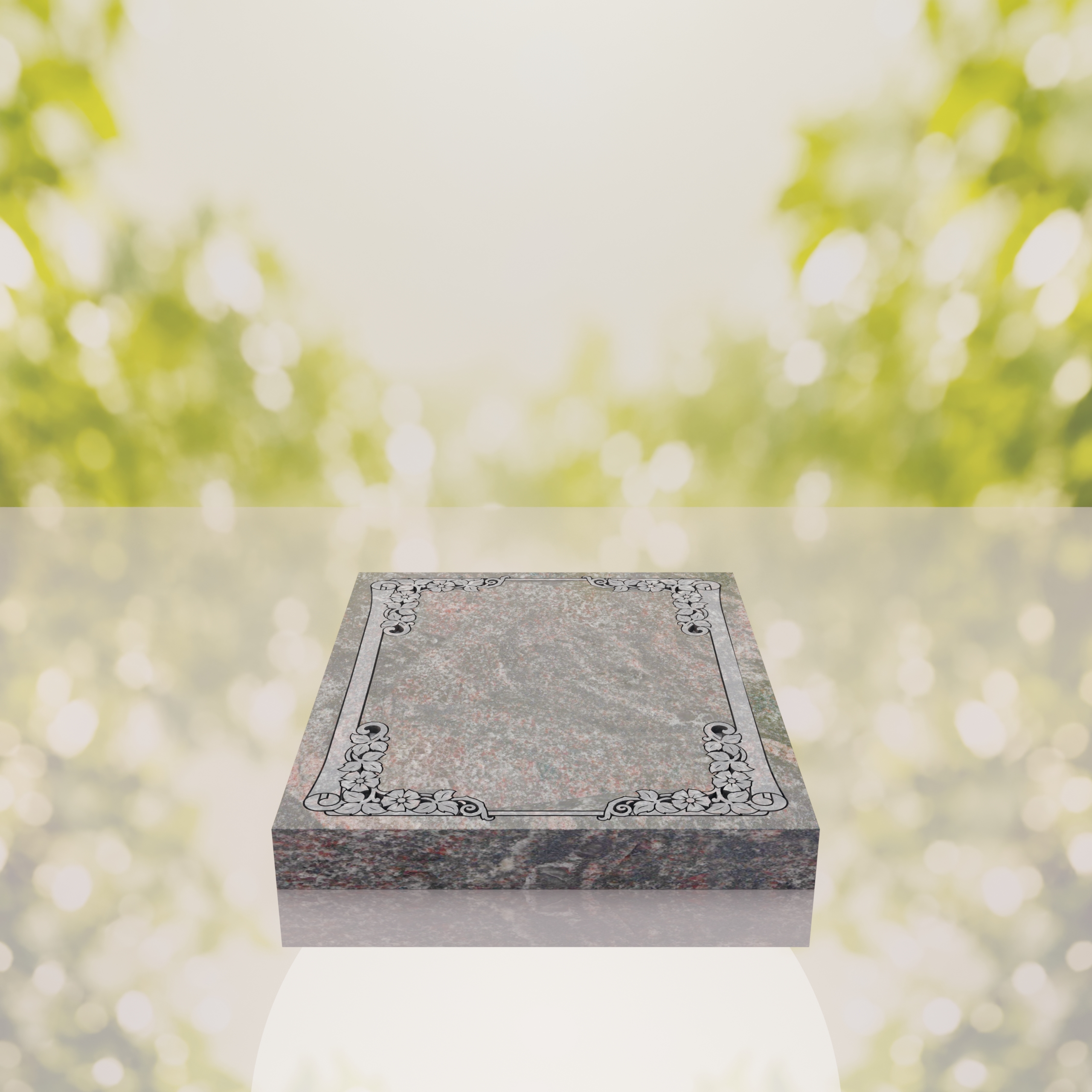 Floral Border Half Ledger Granite Memorial thumbnail 10