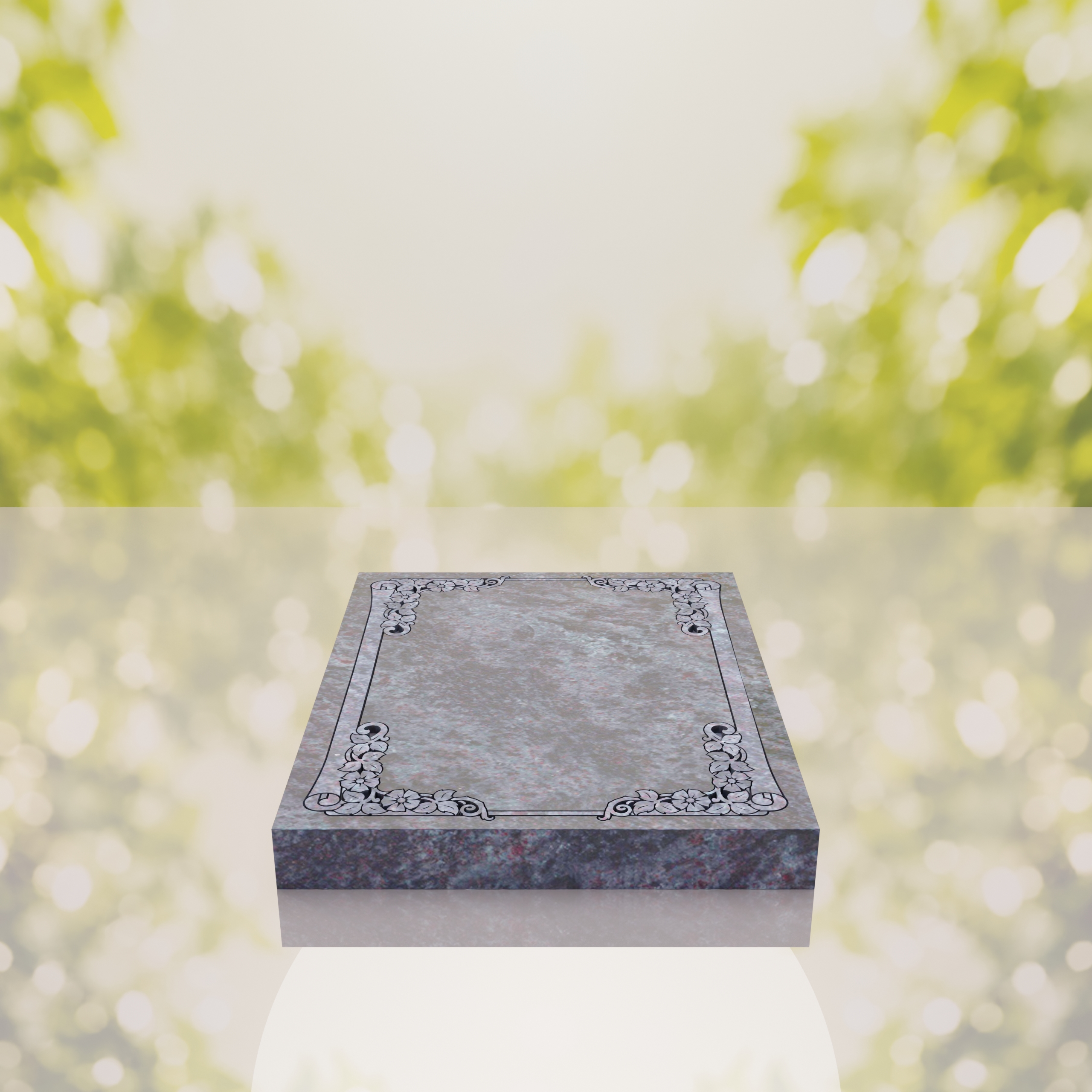 Floral Border Half Ledger Granite Memorial thumbnail 8