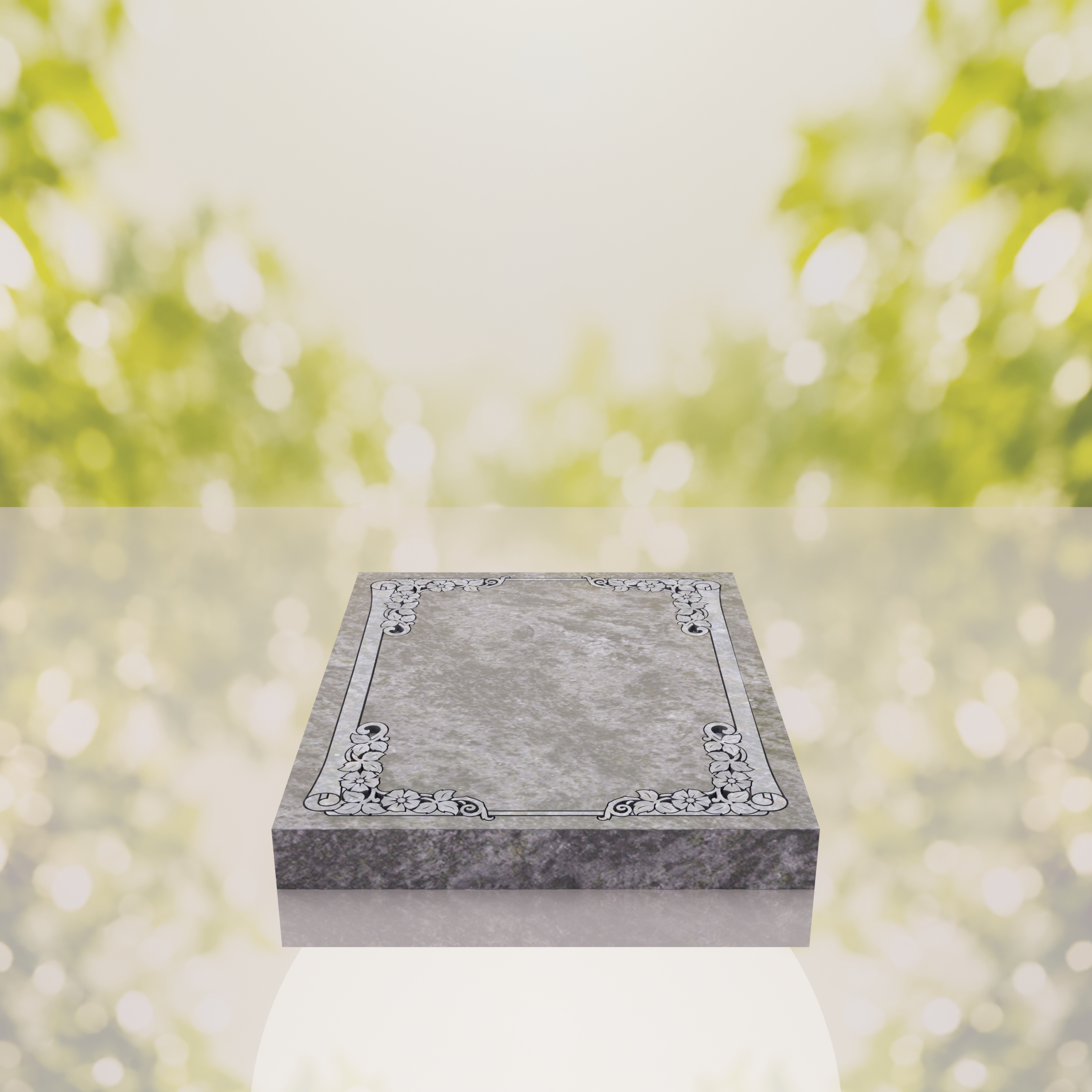 Floral Border Half Ledger Granite Memorial thumbnail 6