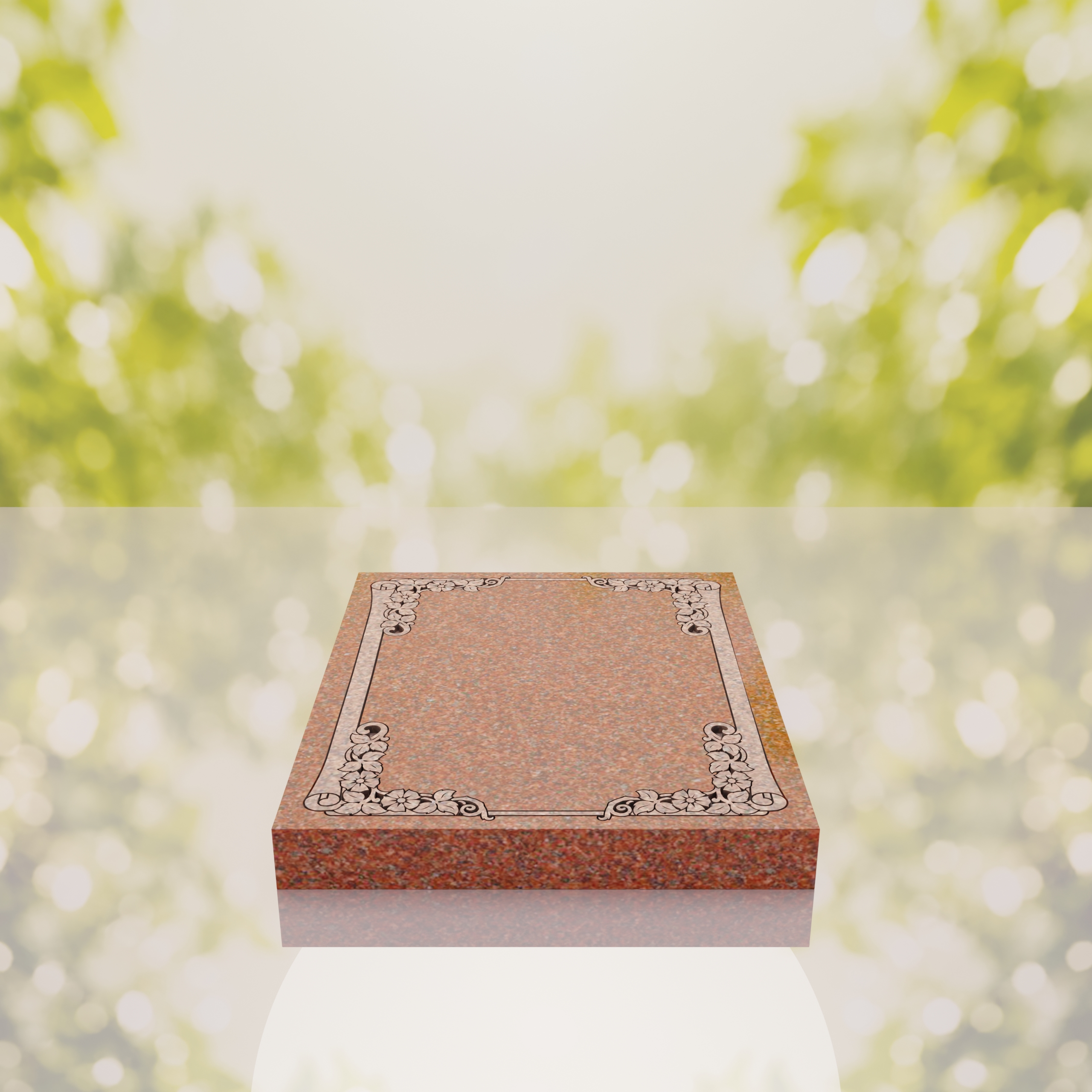 Floral Border Half Ledger Granite Memorial thumbnail 2