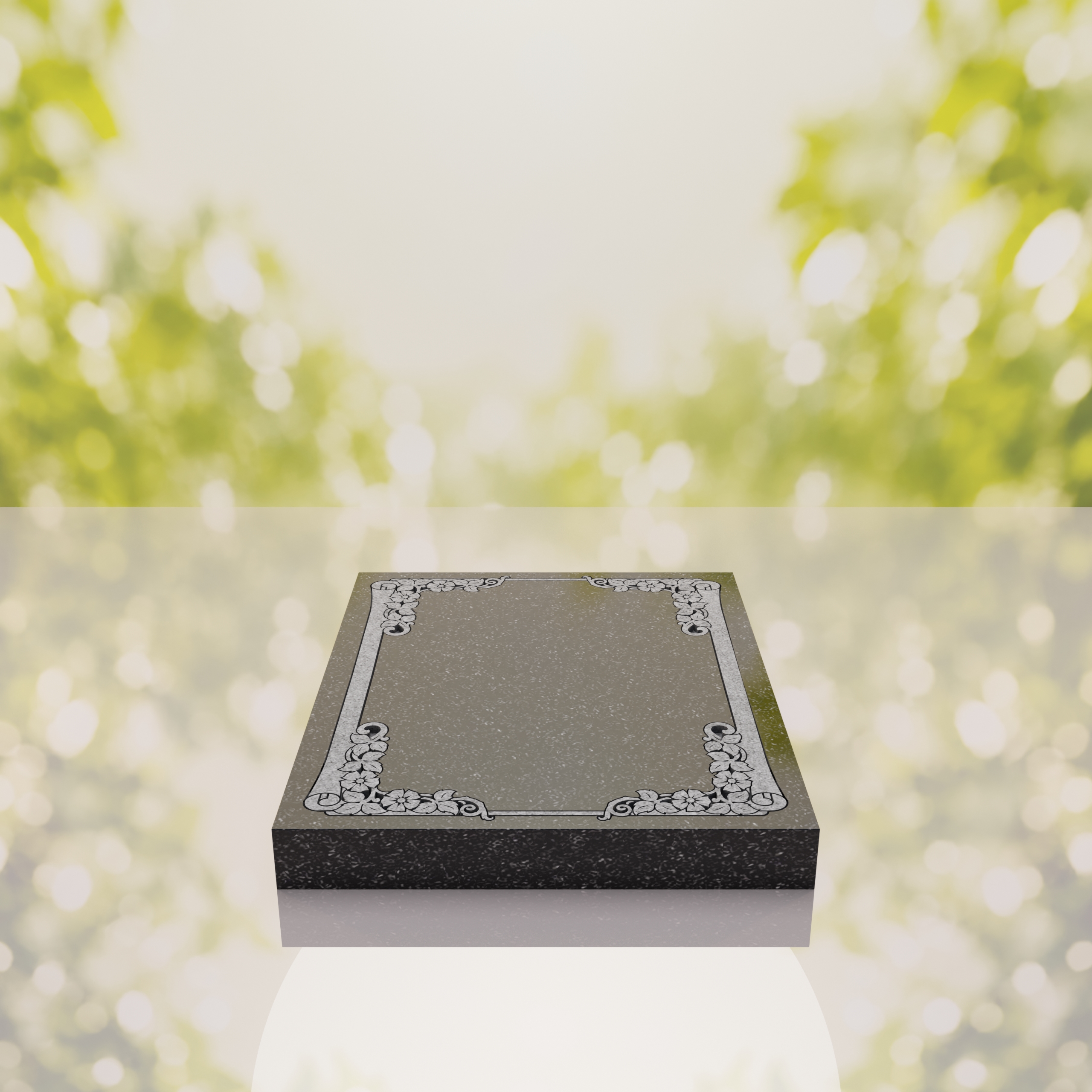 Floral Border Half Ledger Granite Memorial thumbnail 4