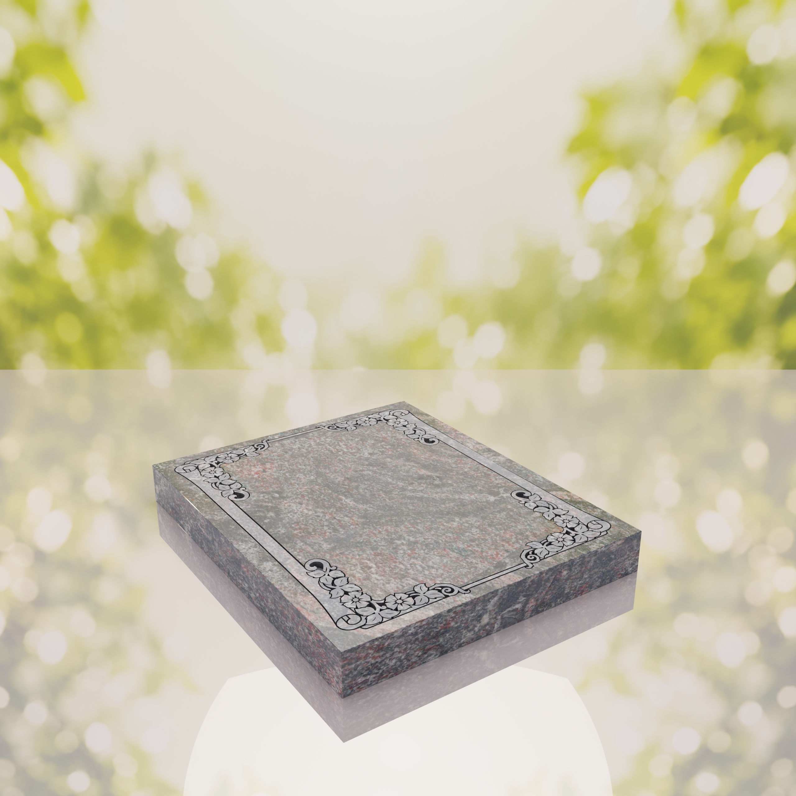 Floral Border Half Ledger Granite Memorial thumbnail 9