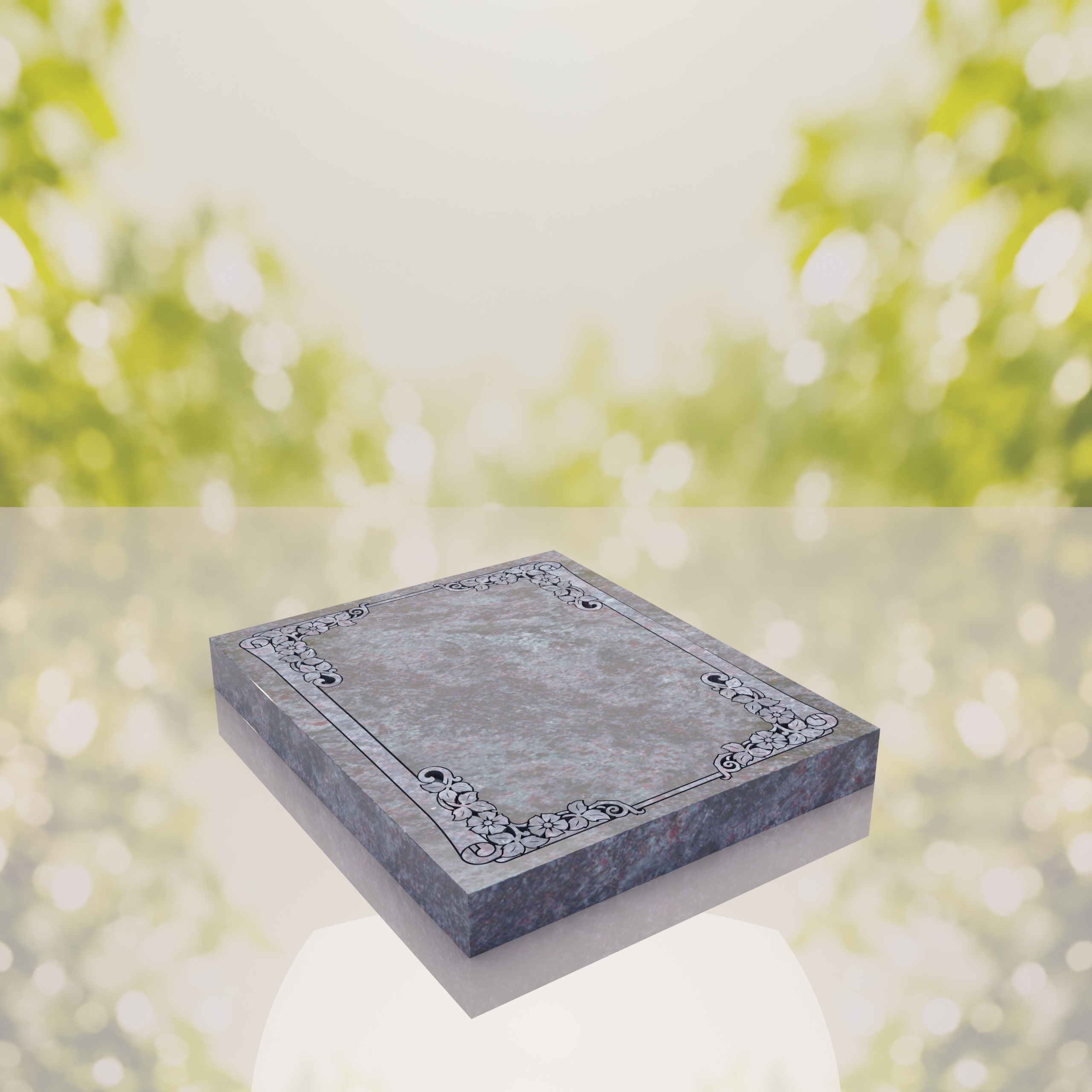 Floral Border Half Ledger Granite Memorial thumbnail 7