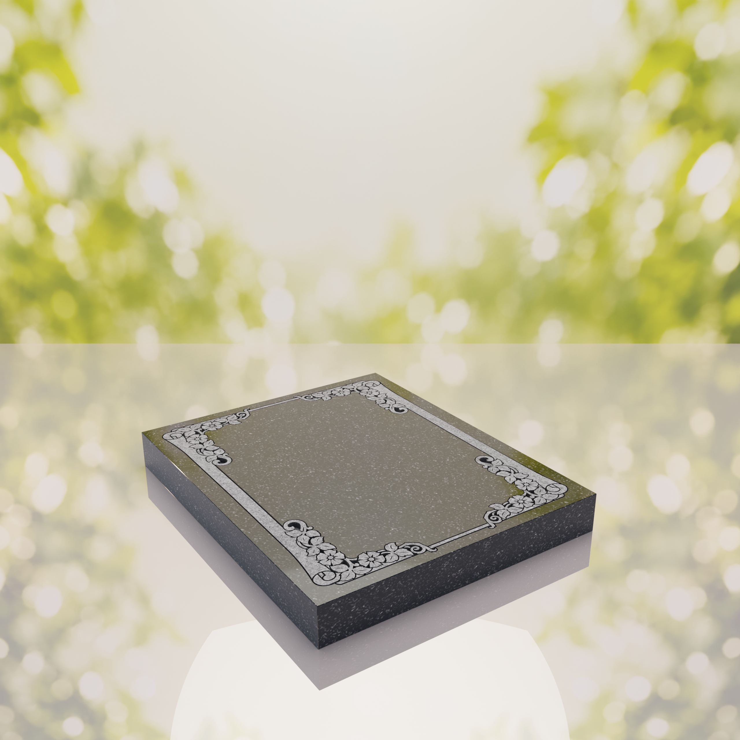 Floral Border Half Ledger Granite Memorial thumbnail 3